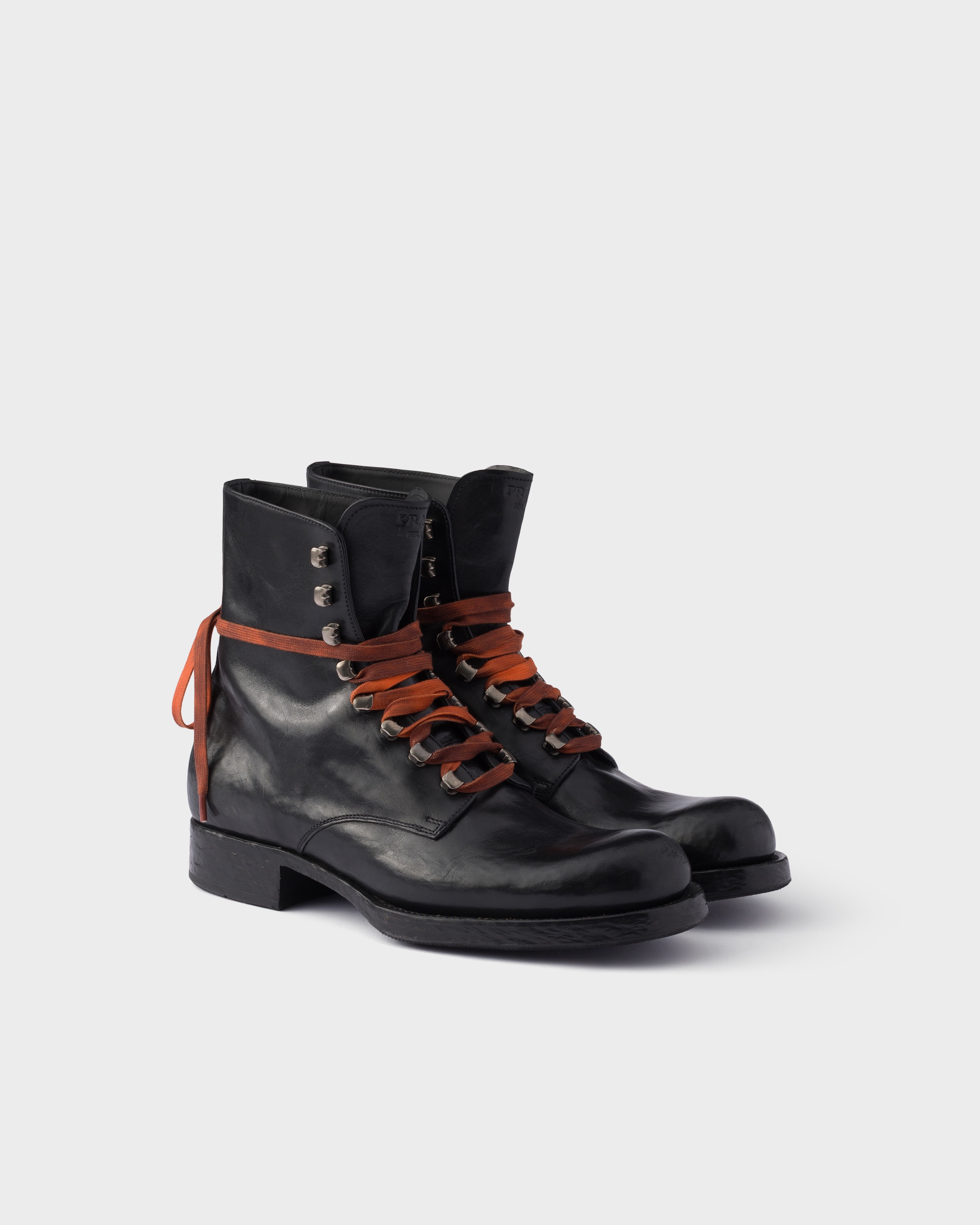 Black Leather Laced Booties | PRADA - Netherlands