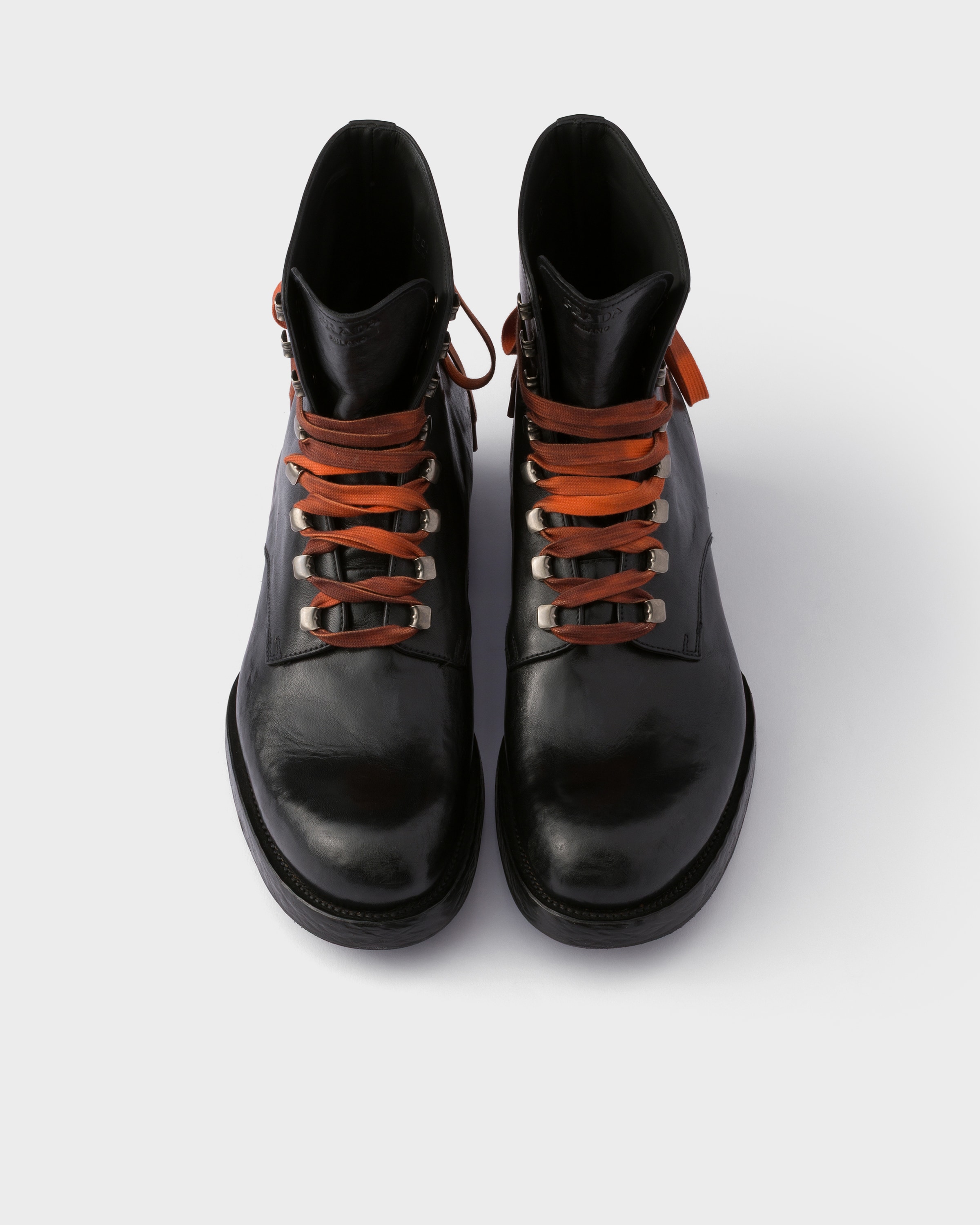 Black Leather Laced Booties | PRADA - United States