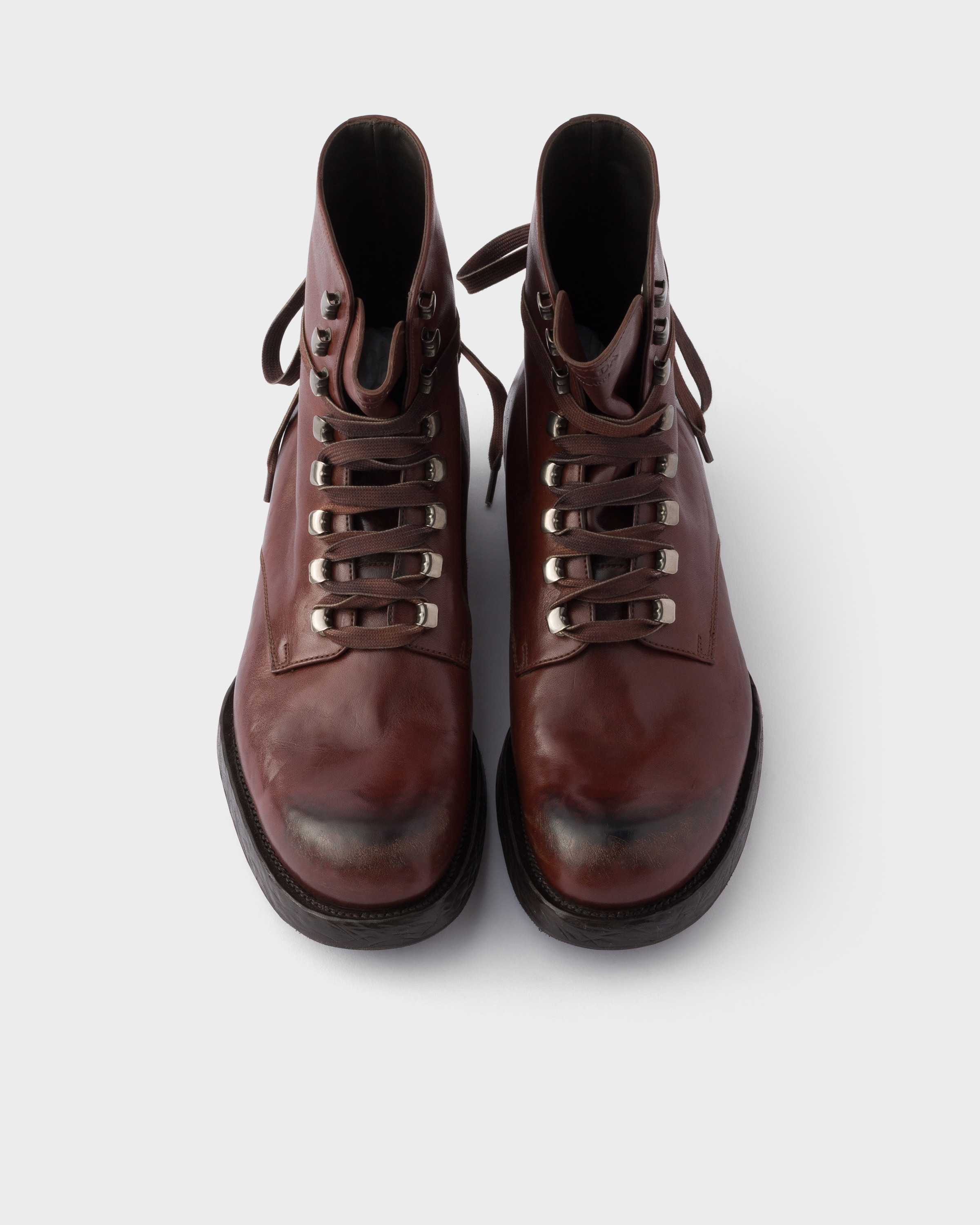 ⠀*様 PRADA レザー レースアップ ブーツ　25.5 茶 ココアブラウン レザー レースアップブーティー | PRADA - 日本