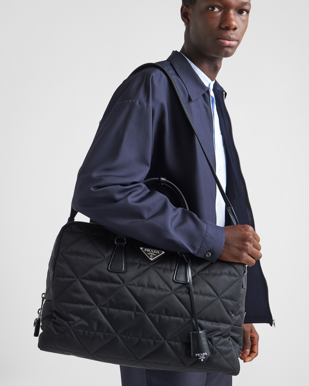 Black Quilted Renylon Travel Bag PRADA