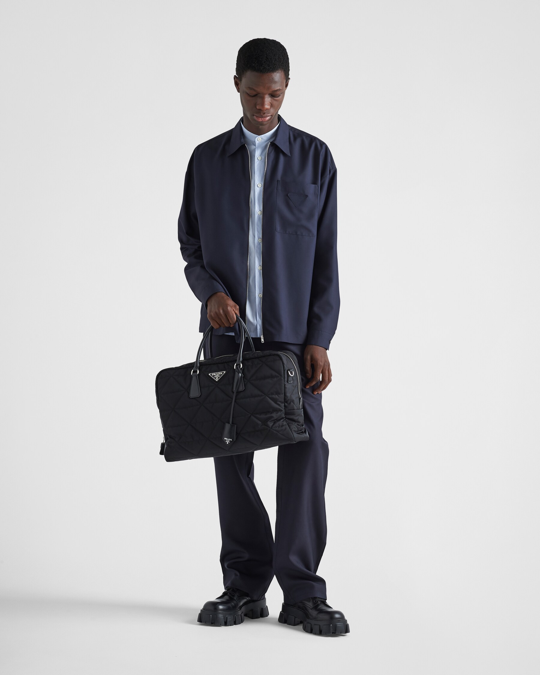 Black Quilted Renylon Travel Bag PRADA