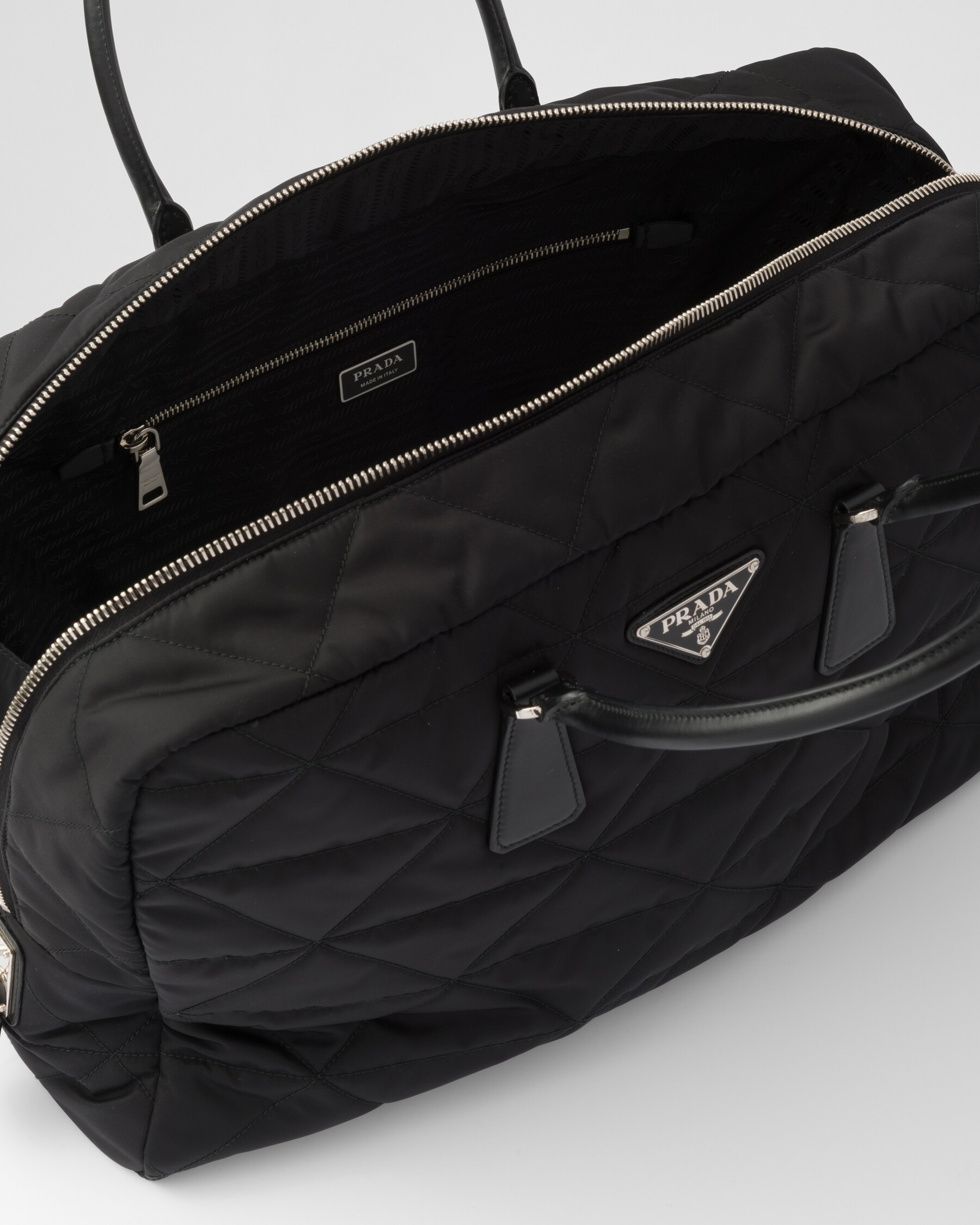 Black Quilted Renylon Travel Bag PRADA