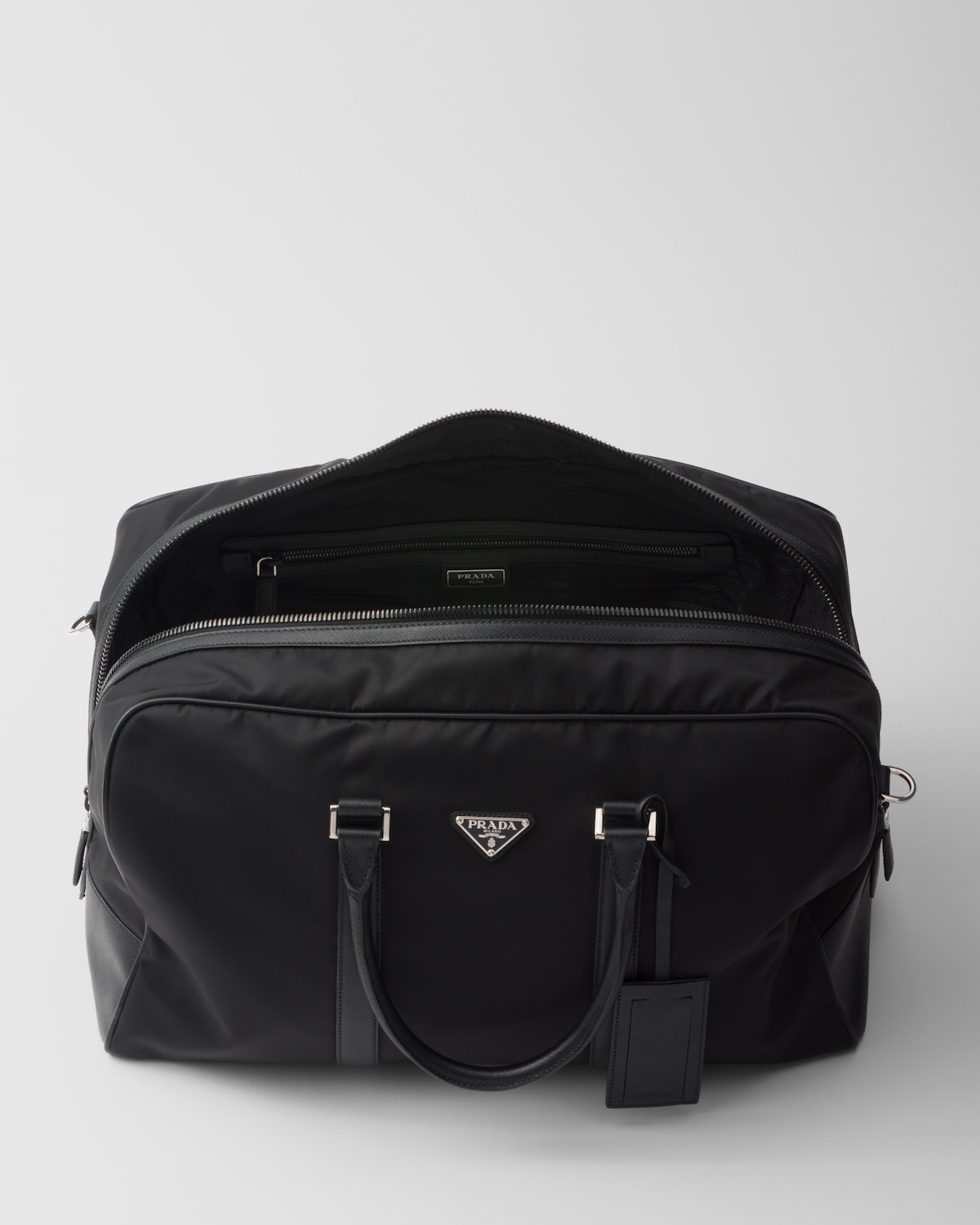Black Renylon And Saffiano Leather Duffel Bag PRADA