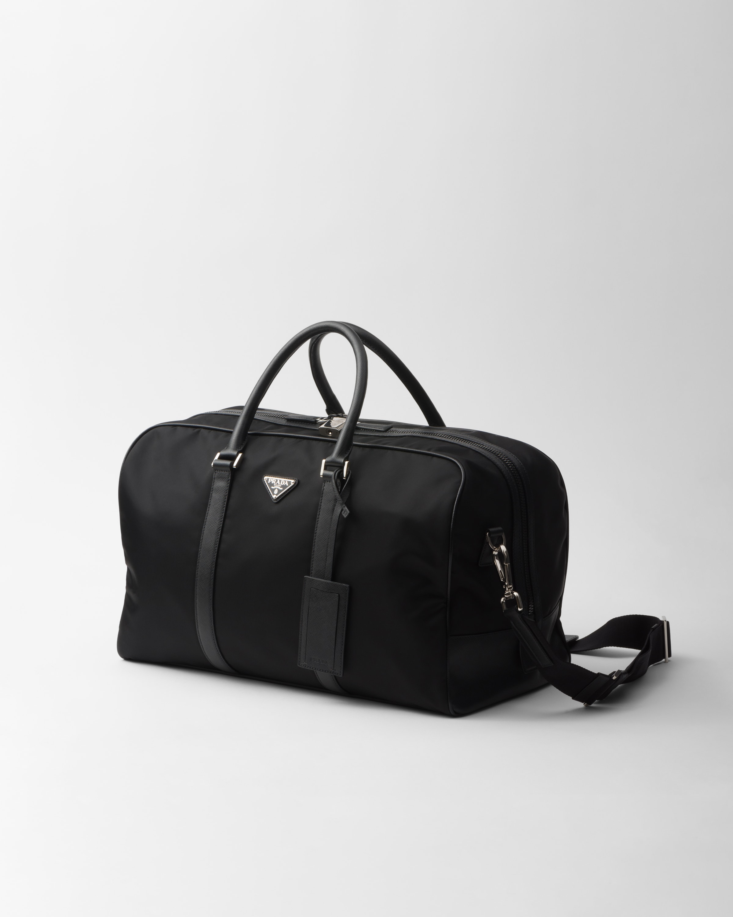 Black Renylon And Saffiano Leather Duffel Bag PRADA