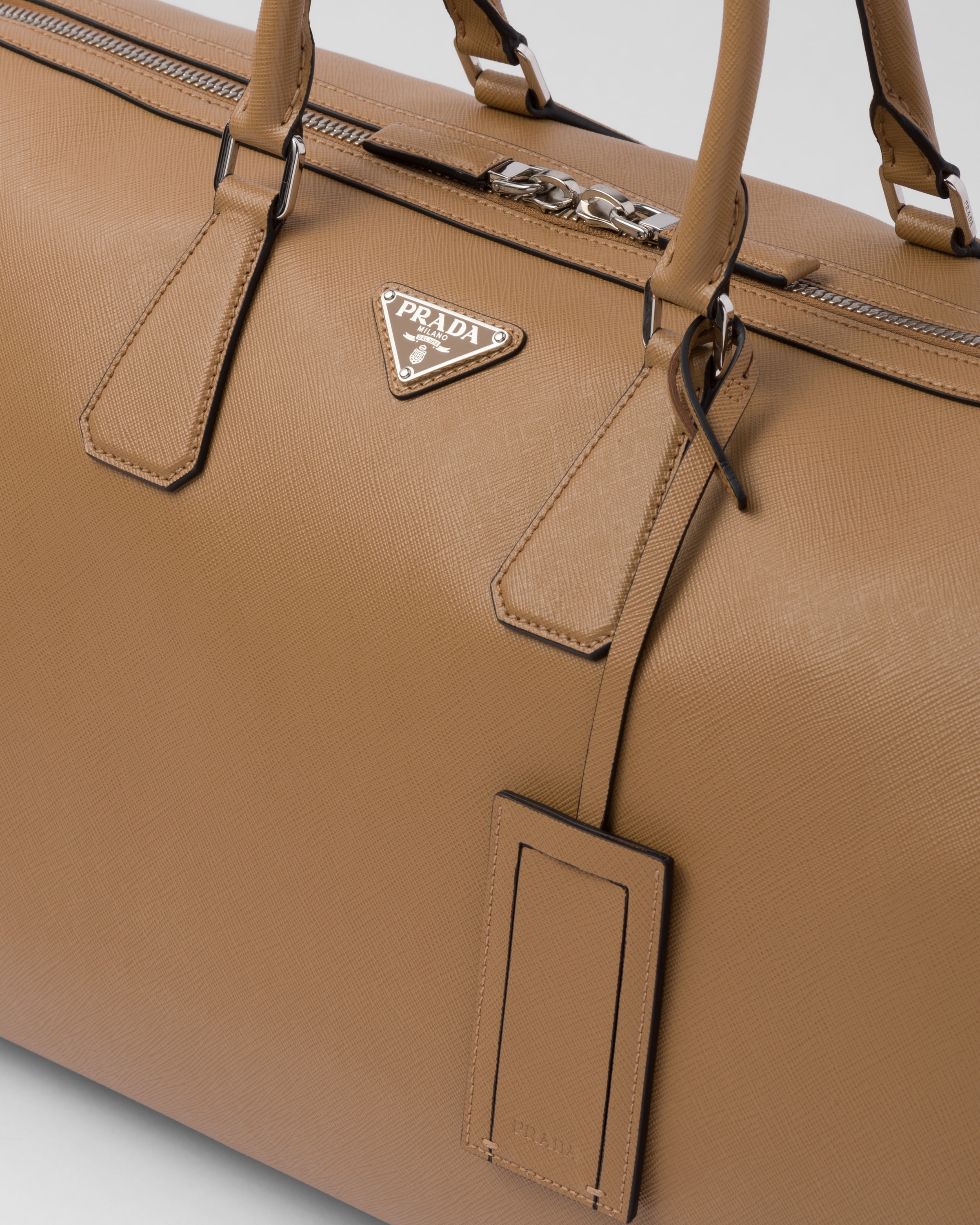 Caramel Saffiano Leather Travel Bag PRADA