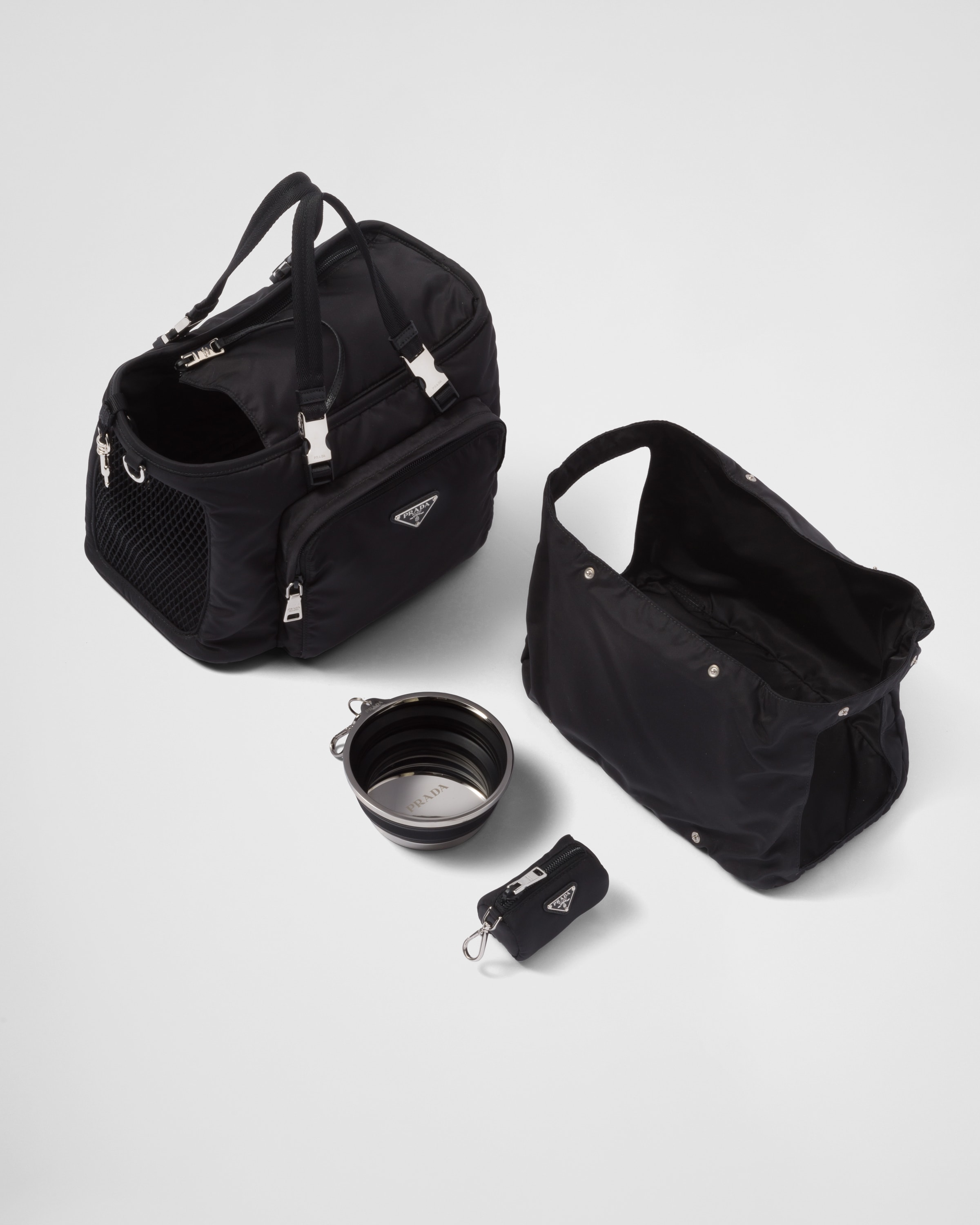 Black Re-nylon And Saffiano Leather Pet Bag