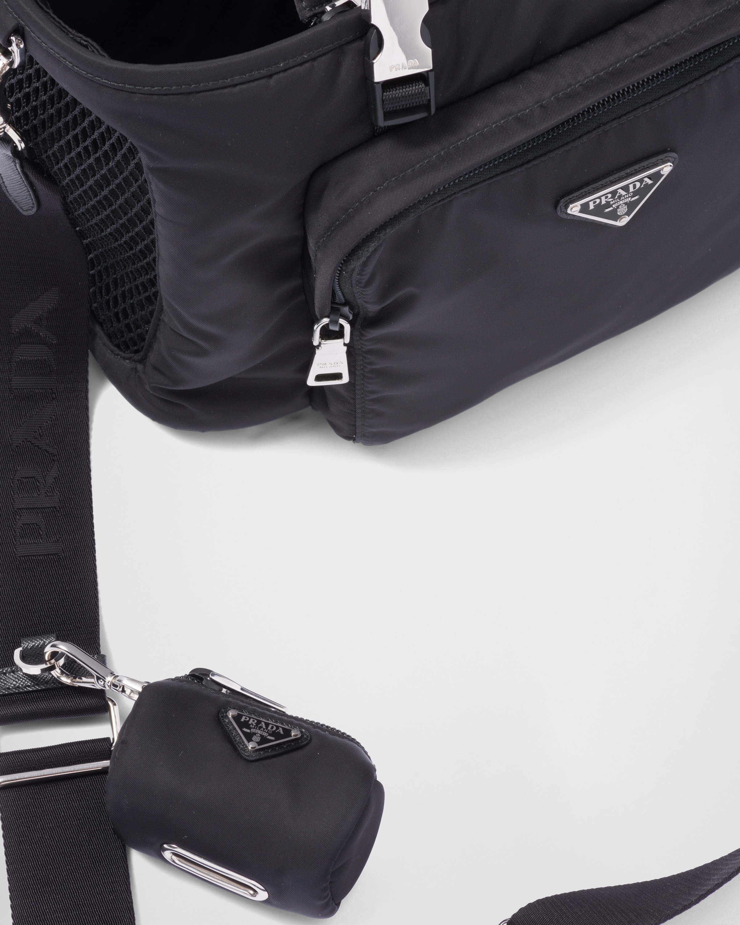 Black Re nylon And Saffiano Leather Pet Bag PRADA