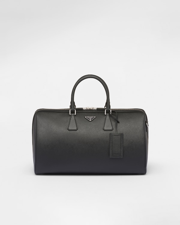 ブラック Re-Nylon xサフィアーノレザー ダッフルバッグ | PRADA