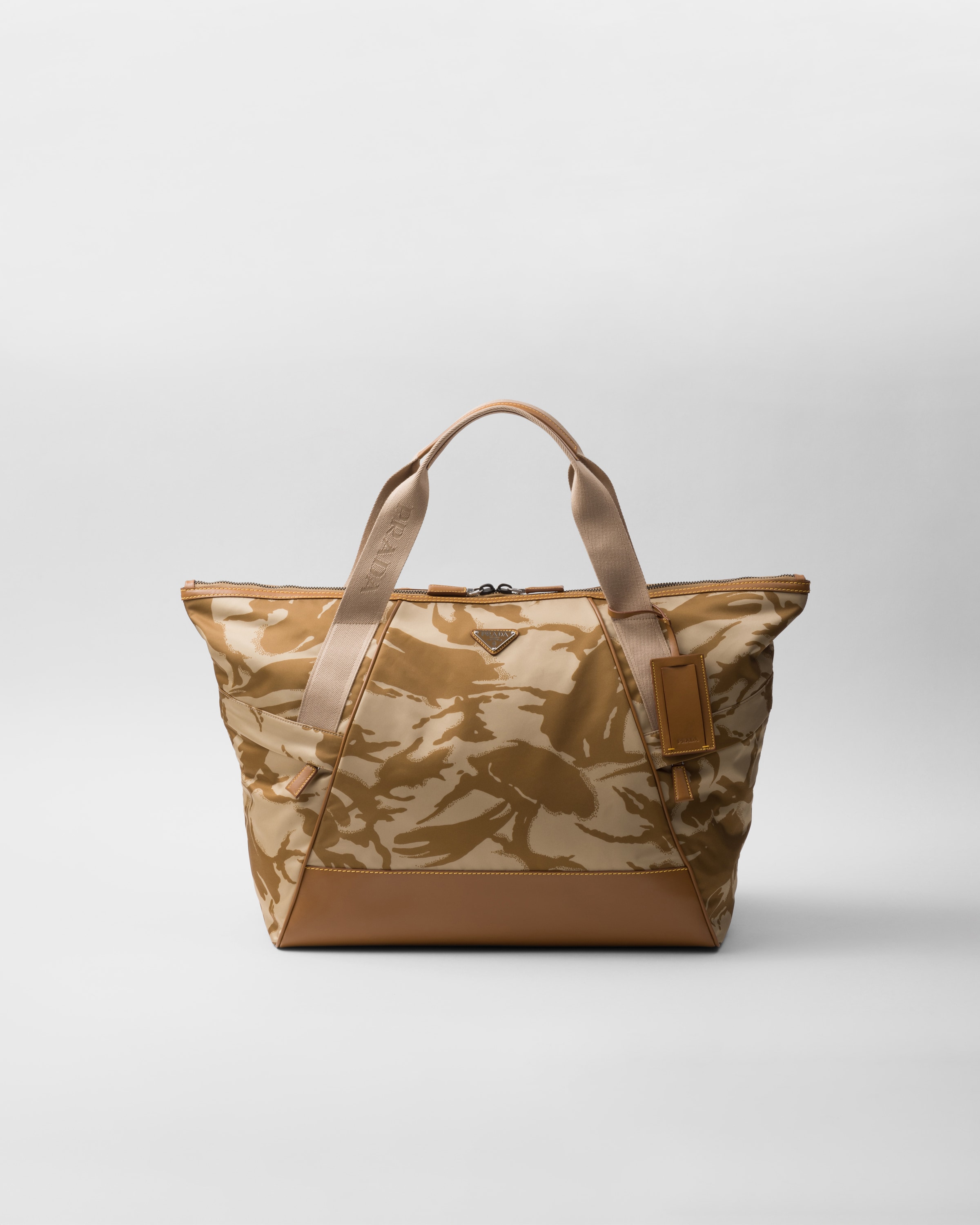 Khaki Re nylon And Leather Duffel Bag PRADA