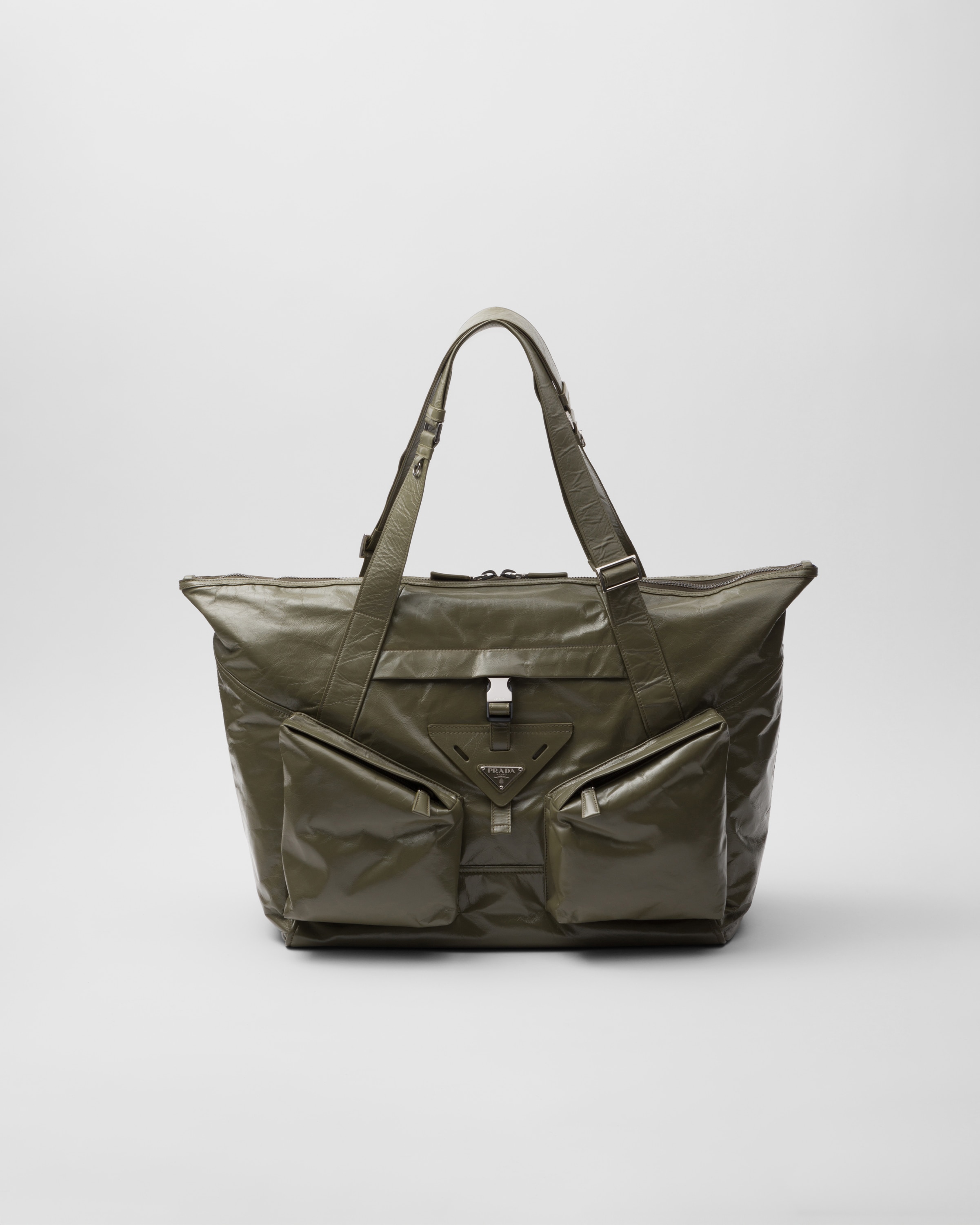 Prada Leather Travel Bag In Green