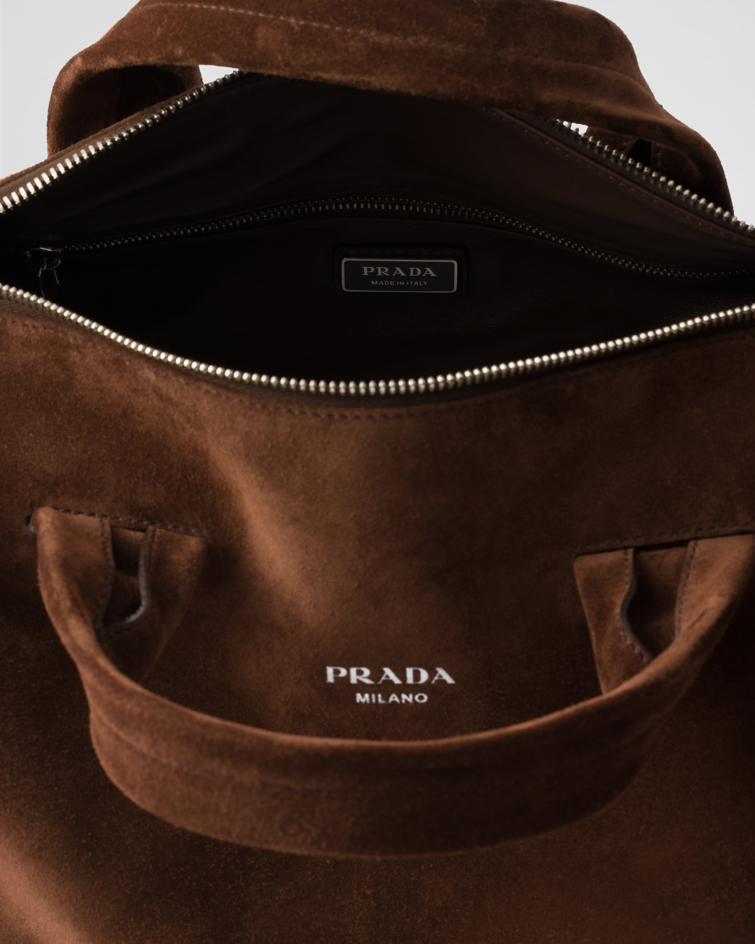 Prada Suede Duffle Bag In Coffee