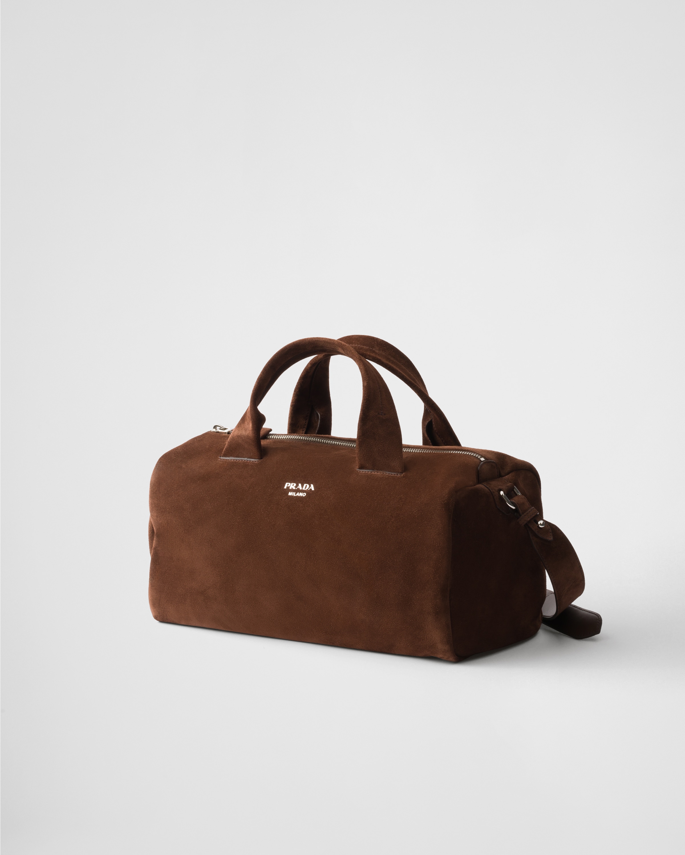 Prada Suede Duffle Bag In Coffee