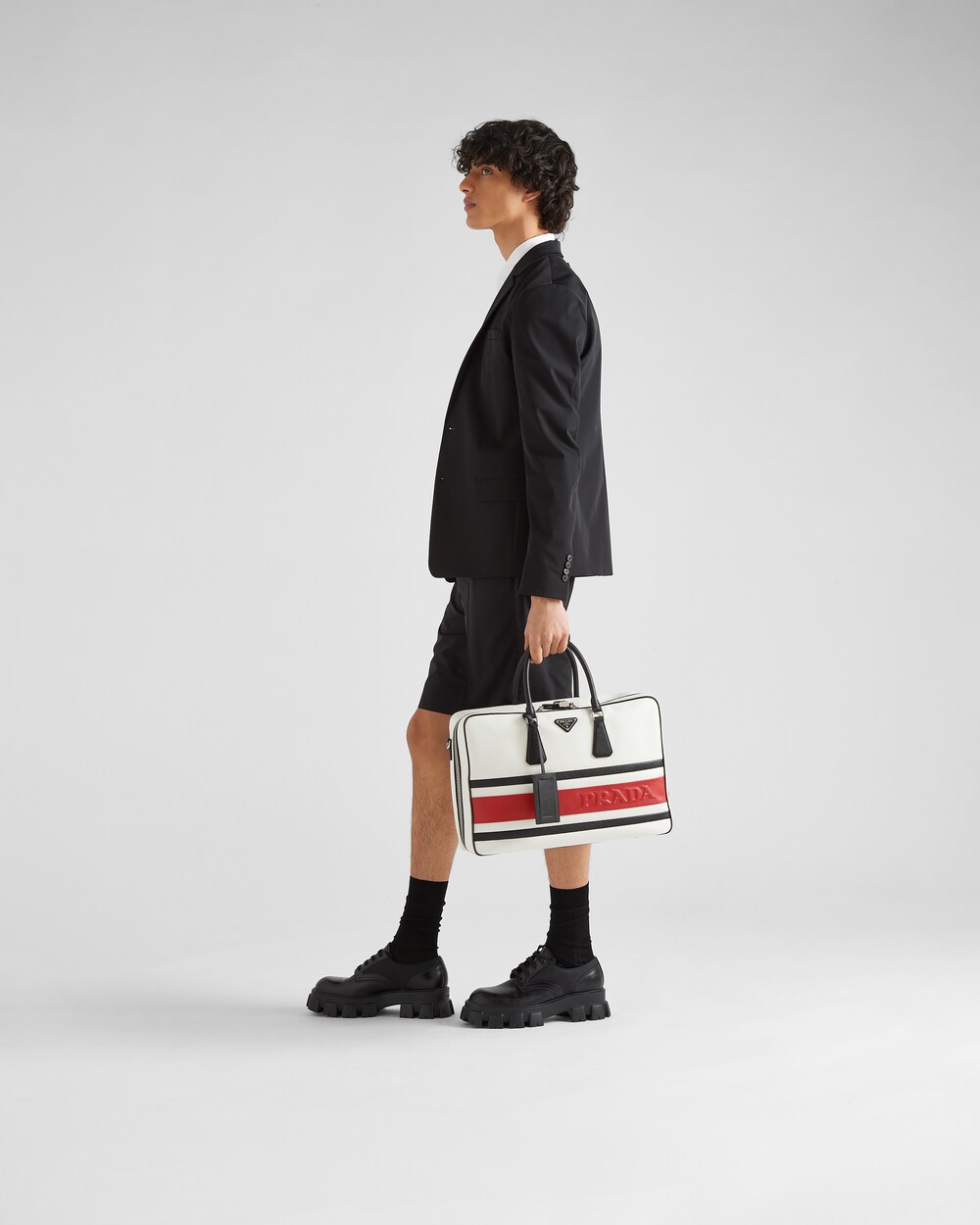 Bolsa de viaje en piel Saffiano Blanco O/negro/rojo | Prada
