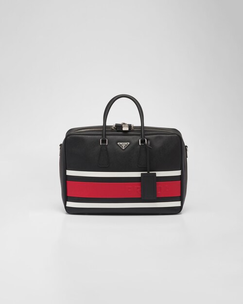 Borsa da viaggio in Saffiano Nero/bianco Ottico/rosso | Prada