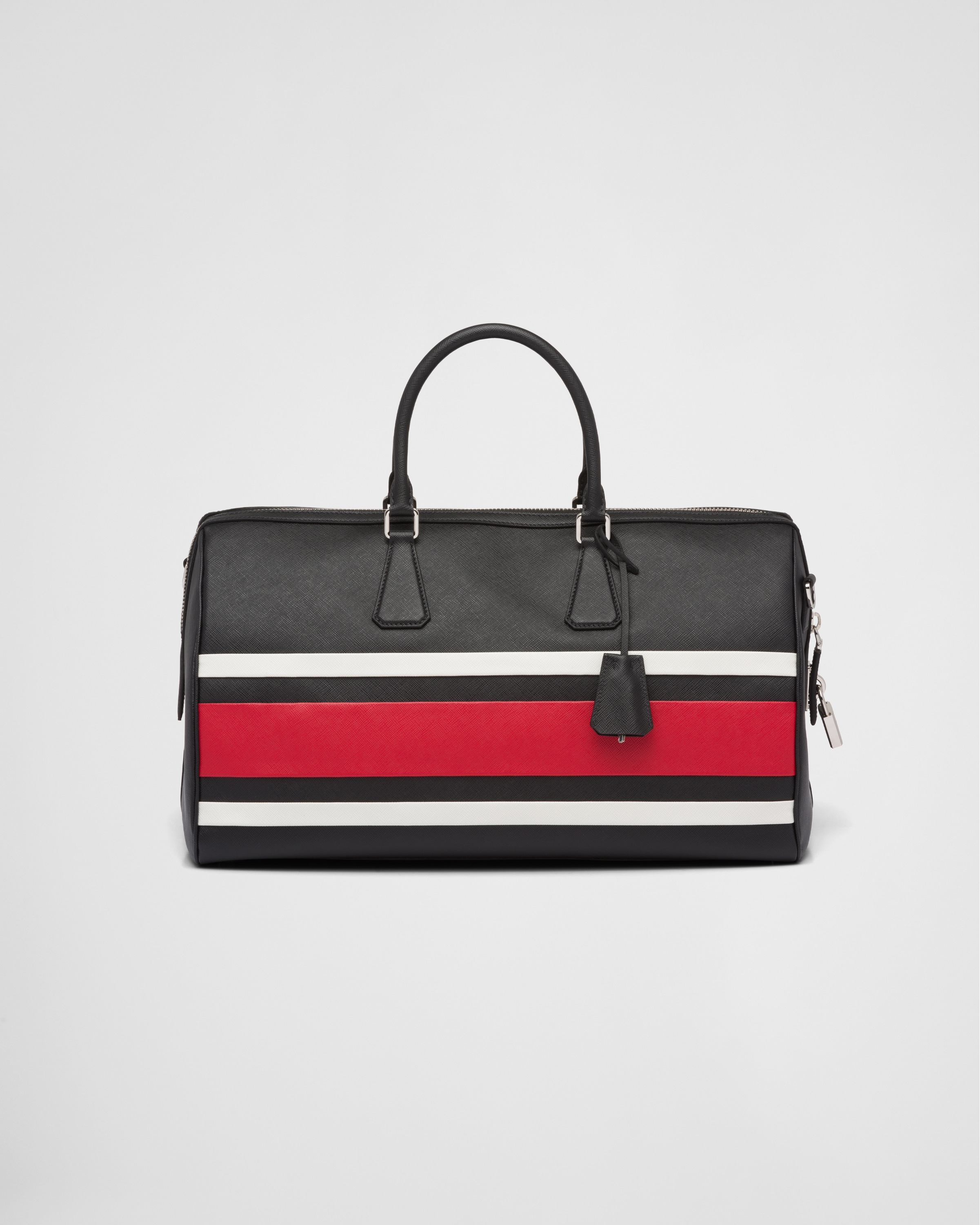 Black white red Saffiano Leather Travel Bag PRADA