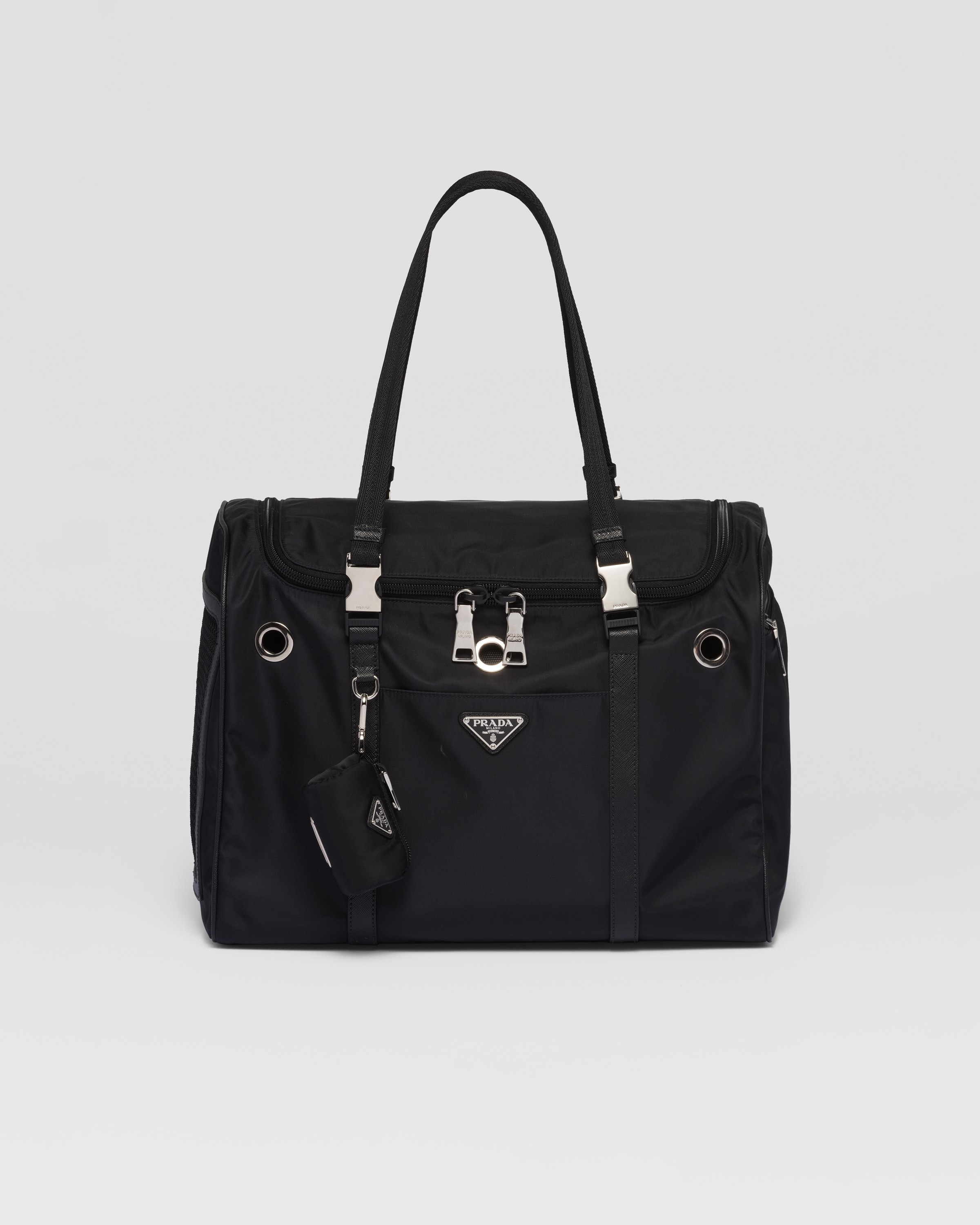 Prada Sac Pour Animal En Re-nylon Et Cuir Saffiano, , Noir