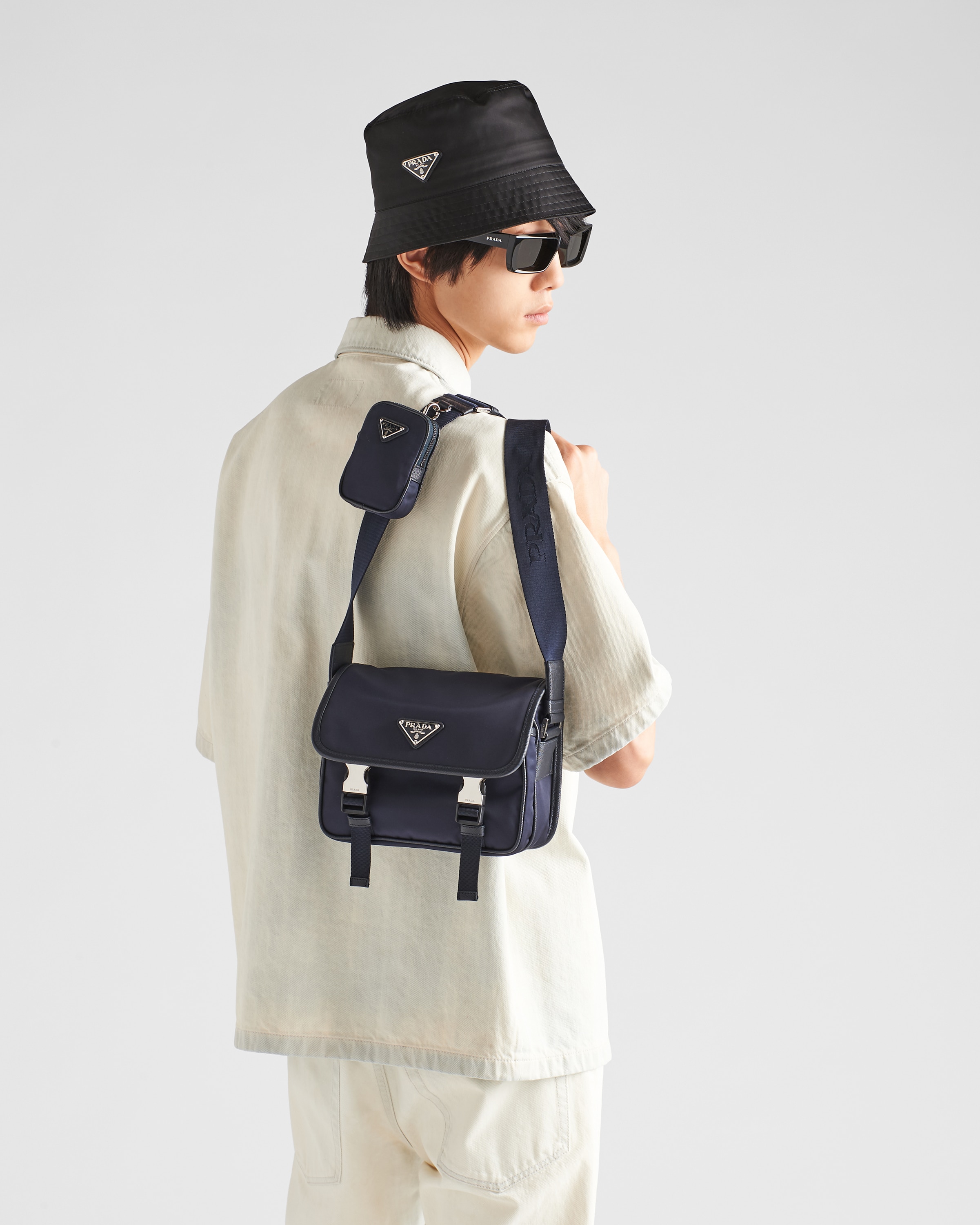 Nylon and saffiano leather shoulder bag store