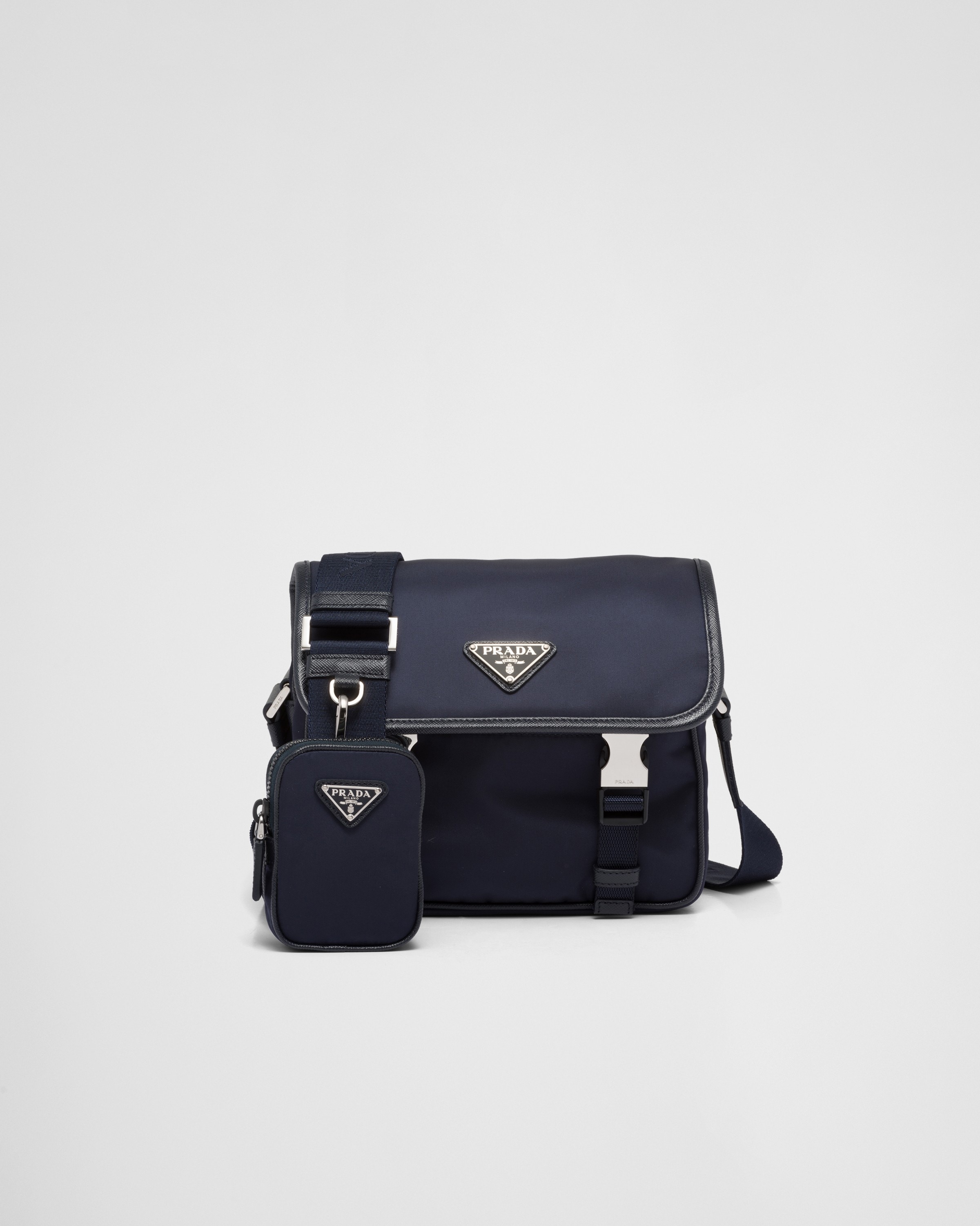 Navy Re-Nylon and Saffiano leather shoulder bag | Prada