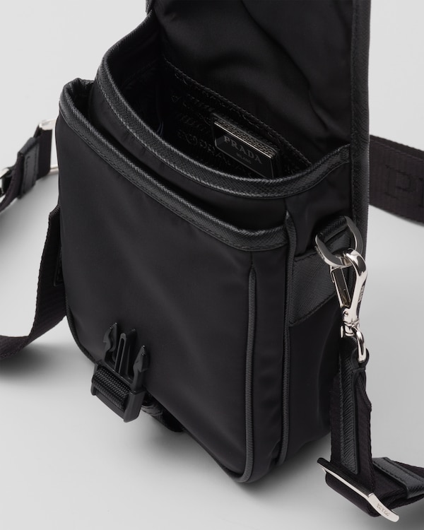 Black Re-nylon And Saffiano Leather Shoulder Bag