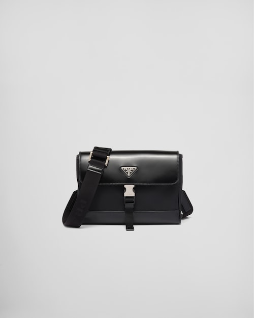 Black Re-Nylon and leather shoulder bag | Prada