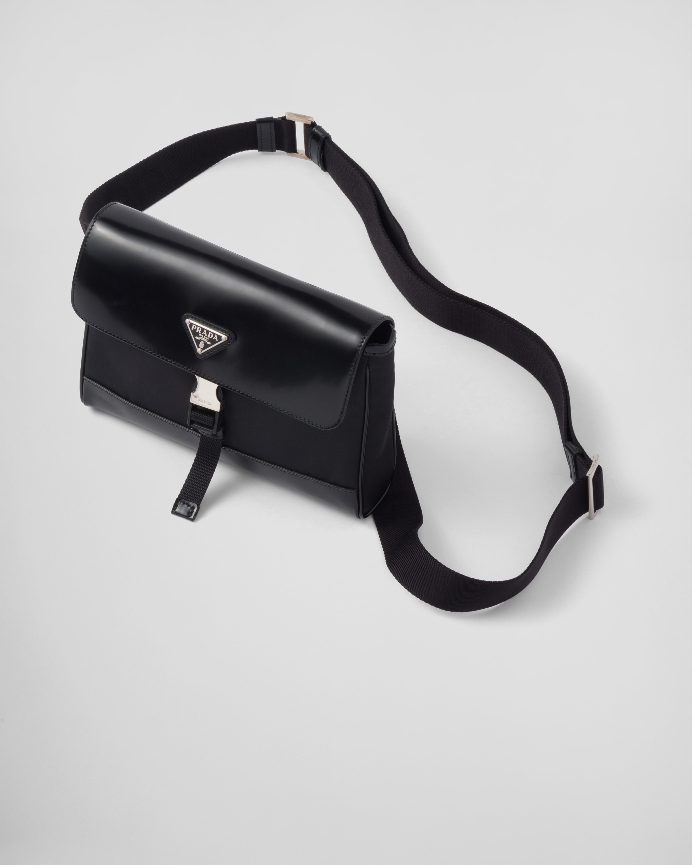 Re-Nylon and leather shoulder bag