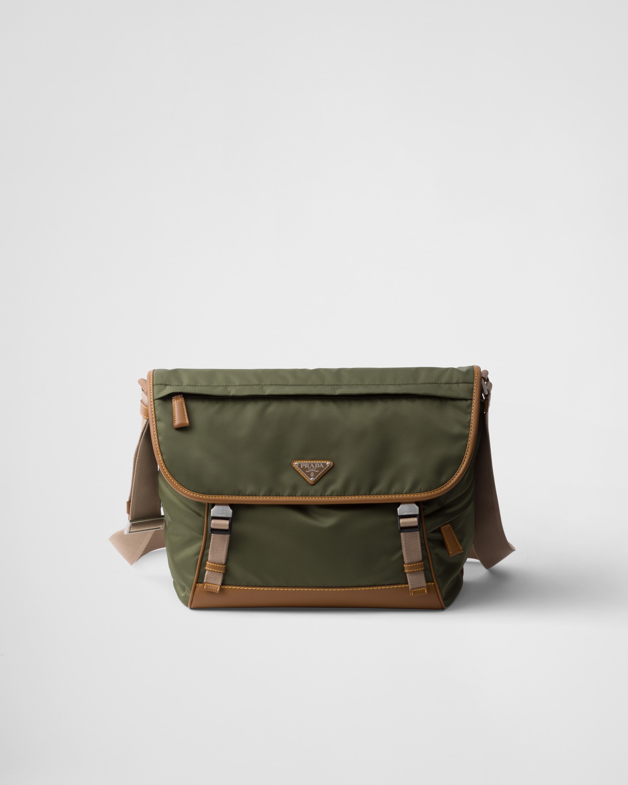 Prada Re-nylon And Leather Shoulder Bag In Military/caramel