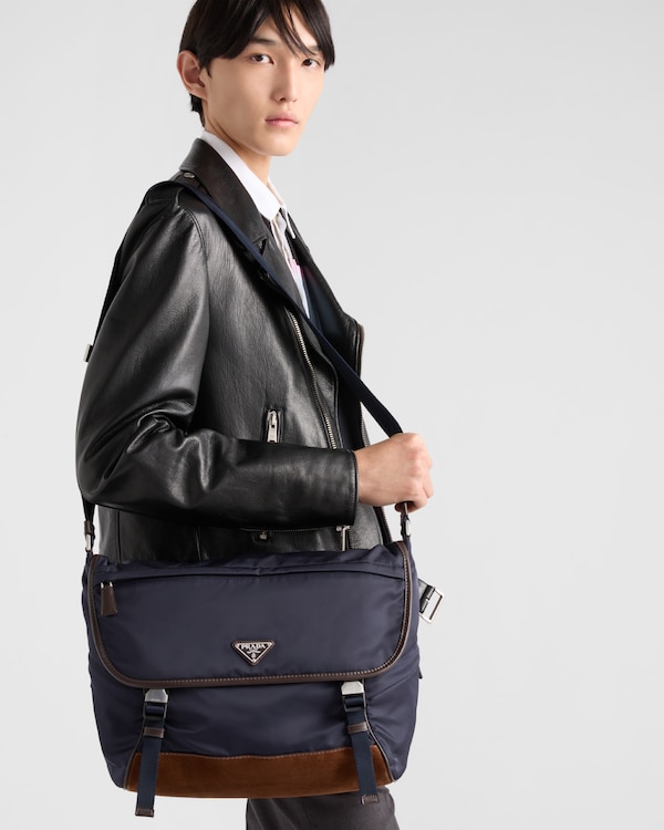 حقيبة كتف من الجلد والرينايلون كبيرة حقيبة كتف من الجلد والرينايلون كبيرة