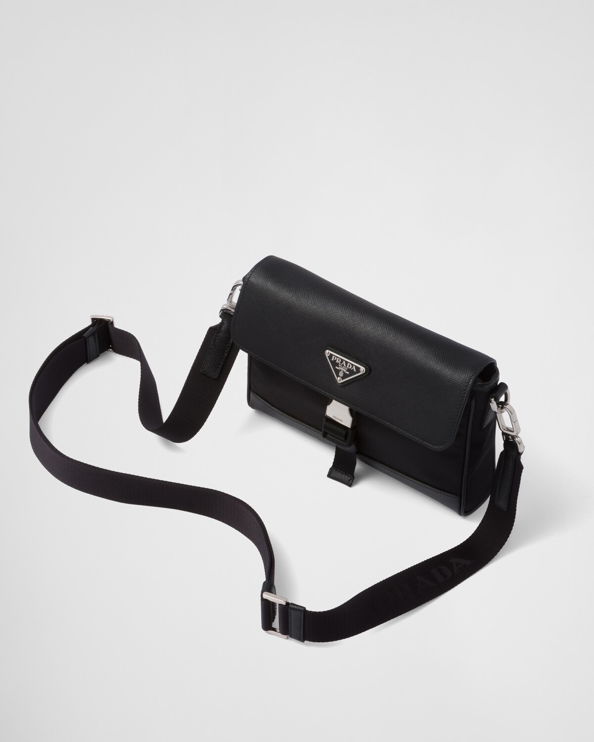Black Renylon And Saffiano Shoulder Bag PRADA