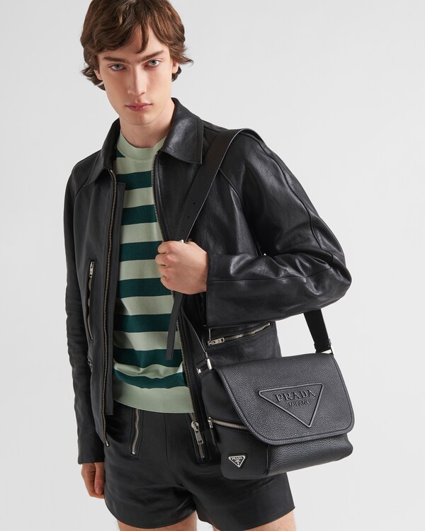 Black Leather Bag With Shoulder Strap PRADA