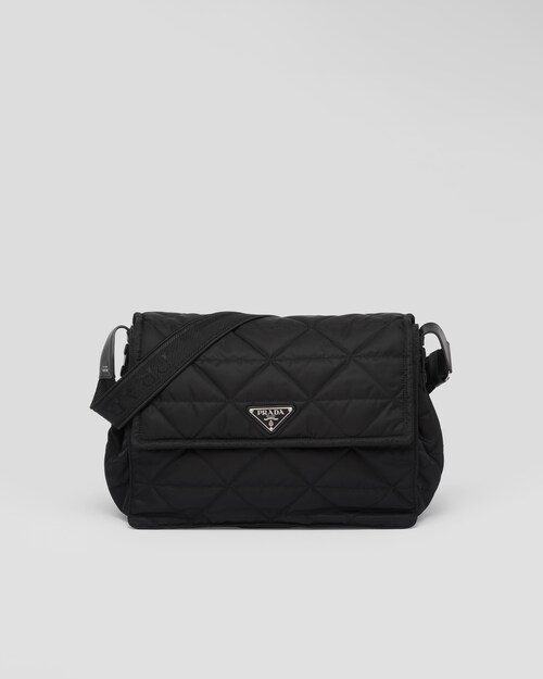 Black Topstitched ReNylon shoulder bag Prada