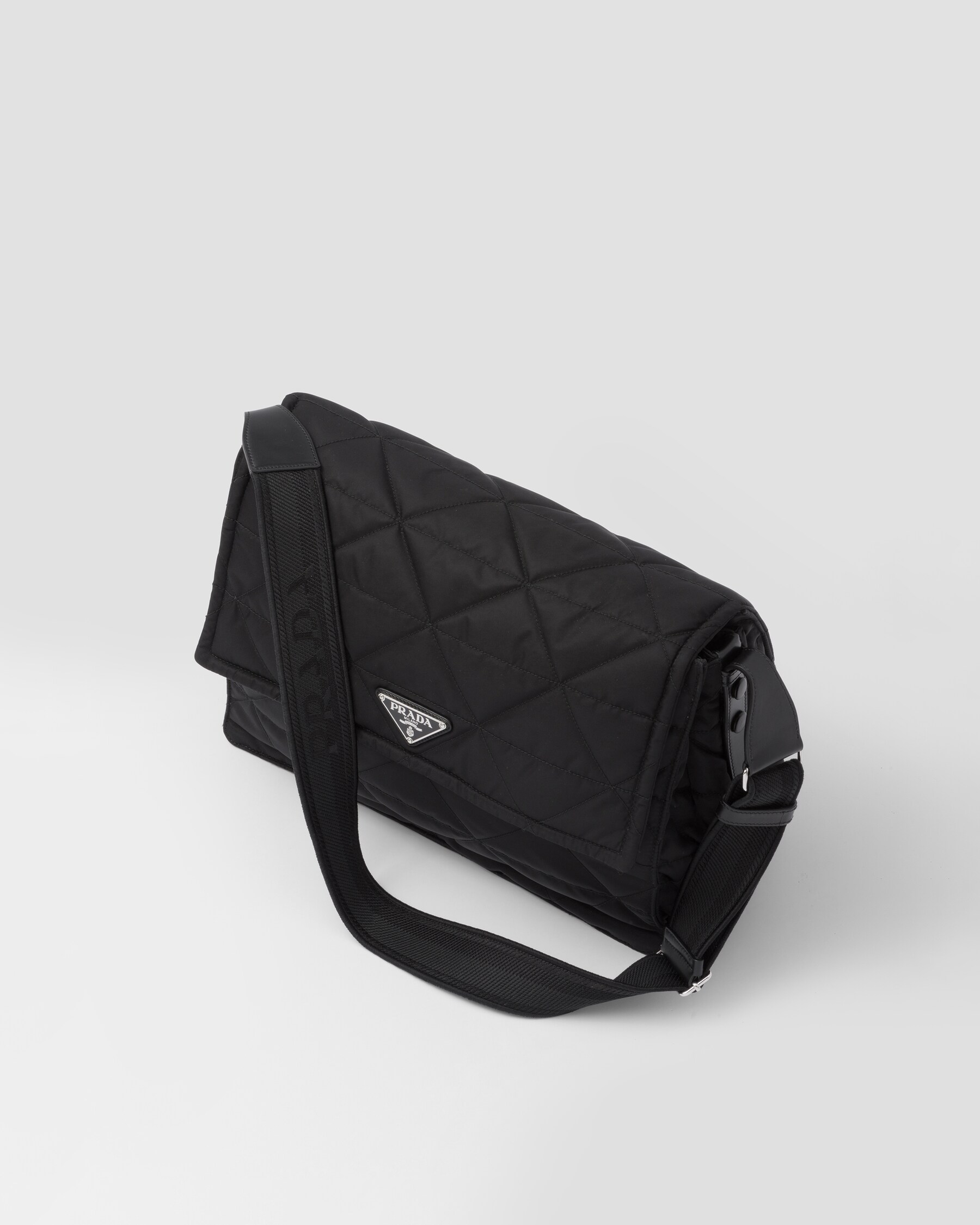 Black Topstitched Renylon Shoulder Bag PRADA