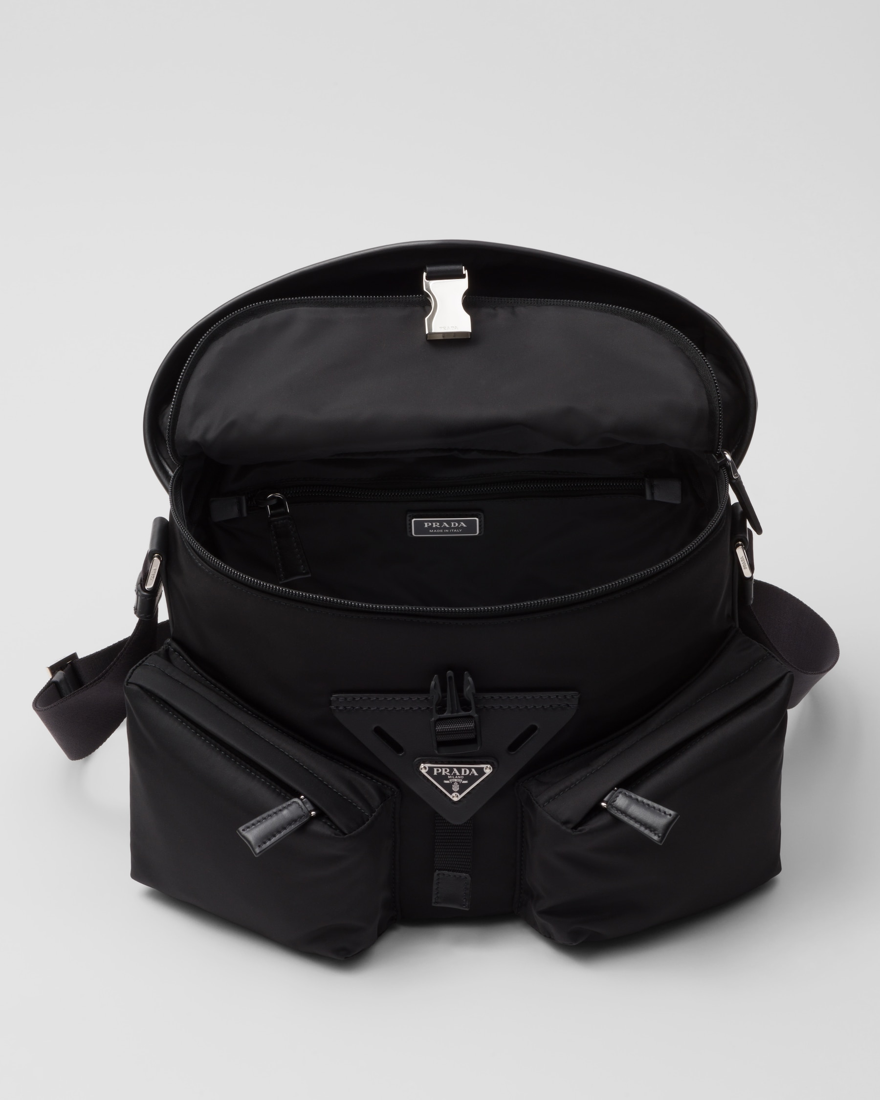PRADA 25S EXPLORE LARGE SHOULDER BAG 30 IN BLACK RE-NYLON WITH FLAP