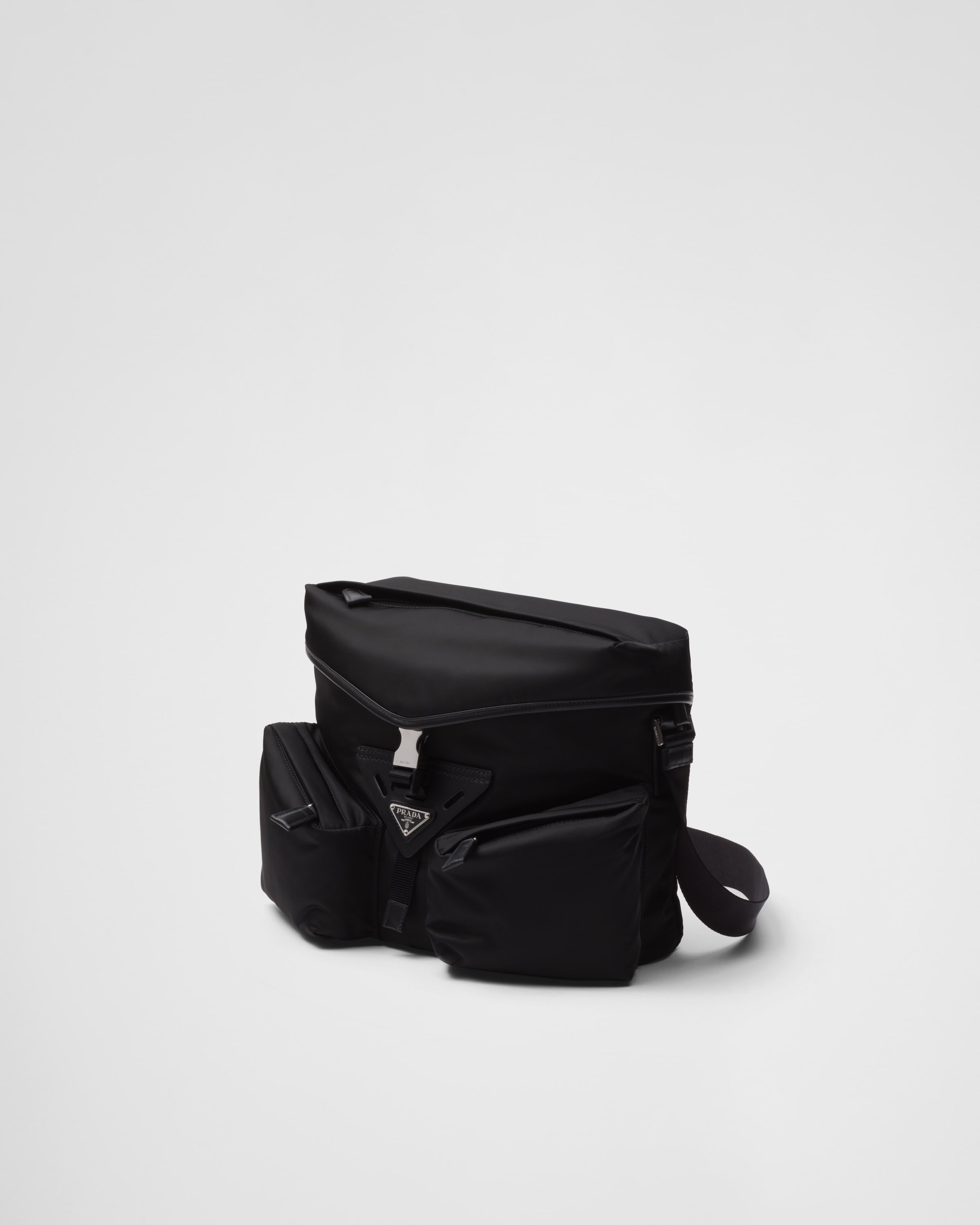 Shop Prada Schultertasche Aus Re-nylon Und Leder In Black