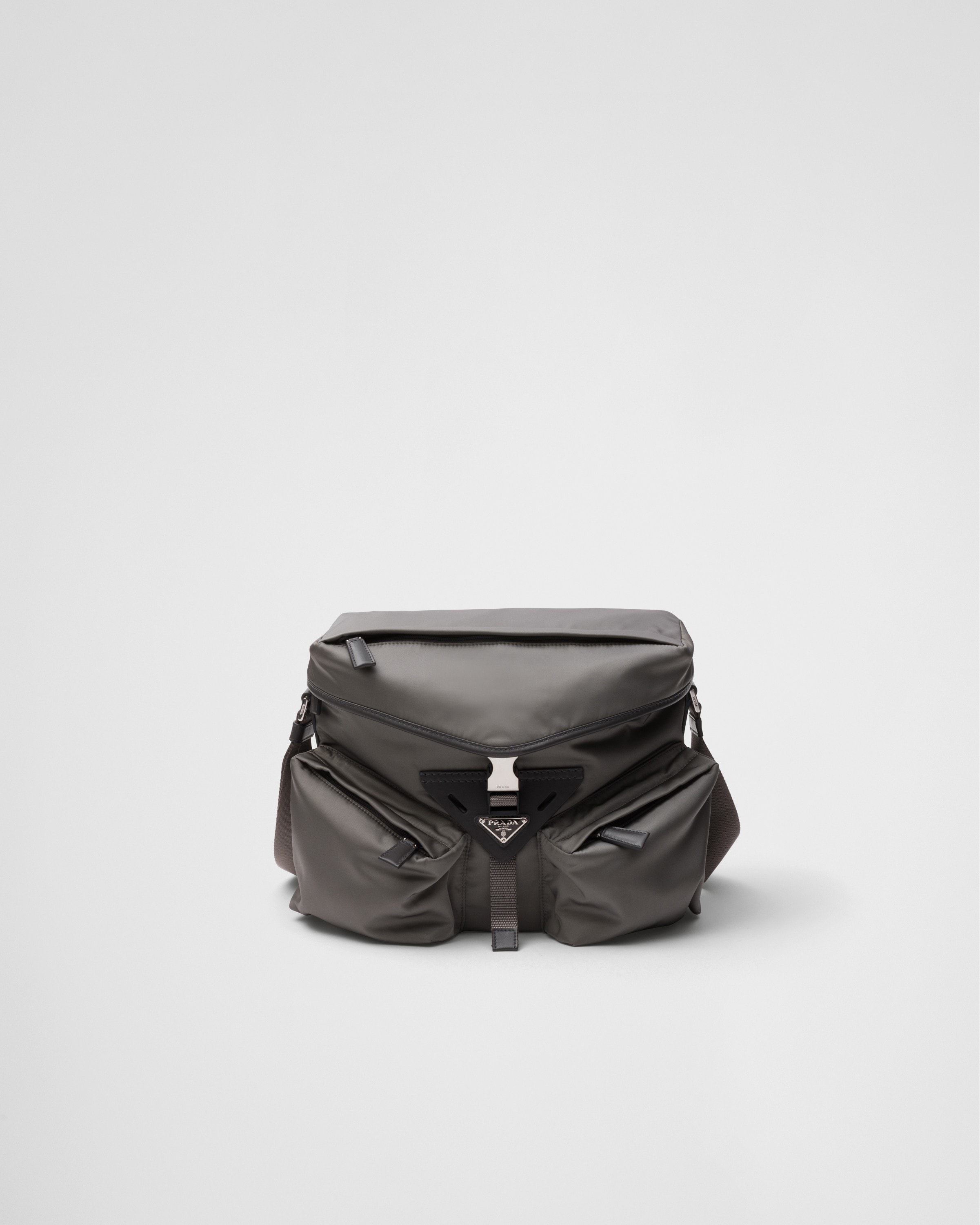 Prada Re-nylon And Leather Shoulder Bag In Iron Gray