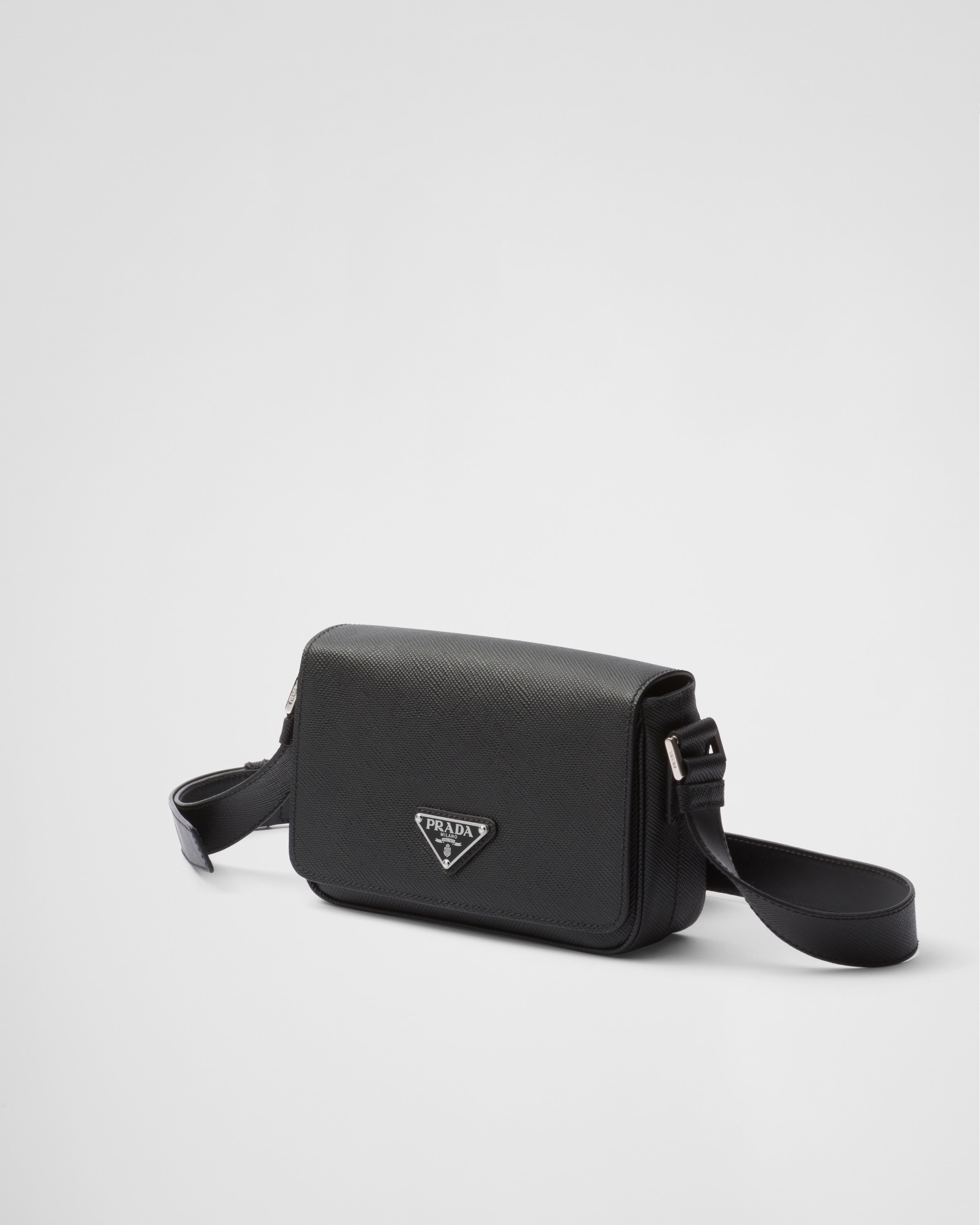 Shop Prada Schultertasche Aus Saffiano-leder In Black