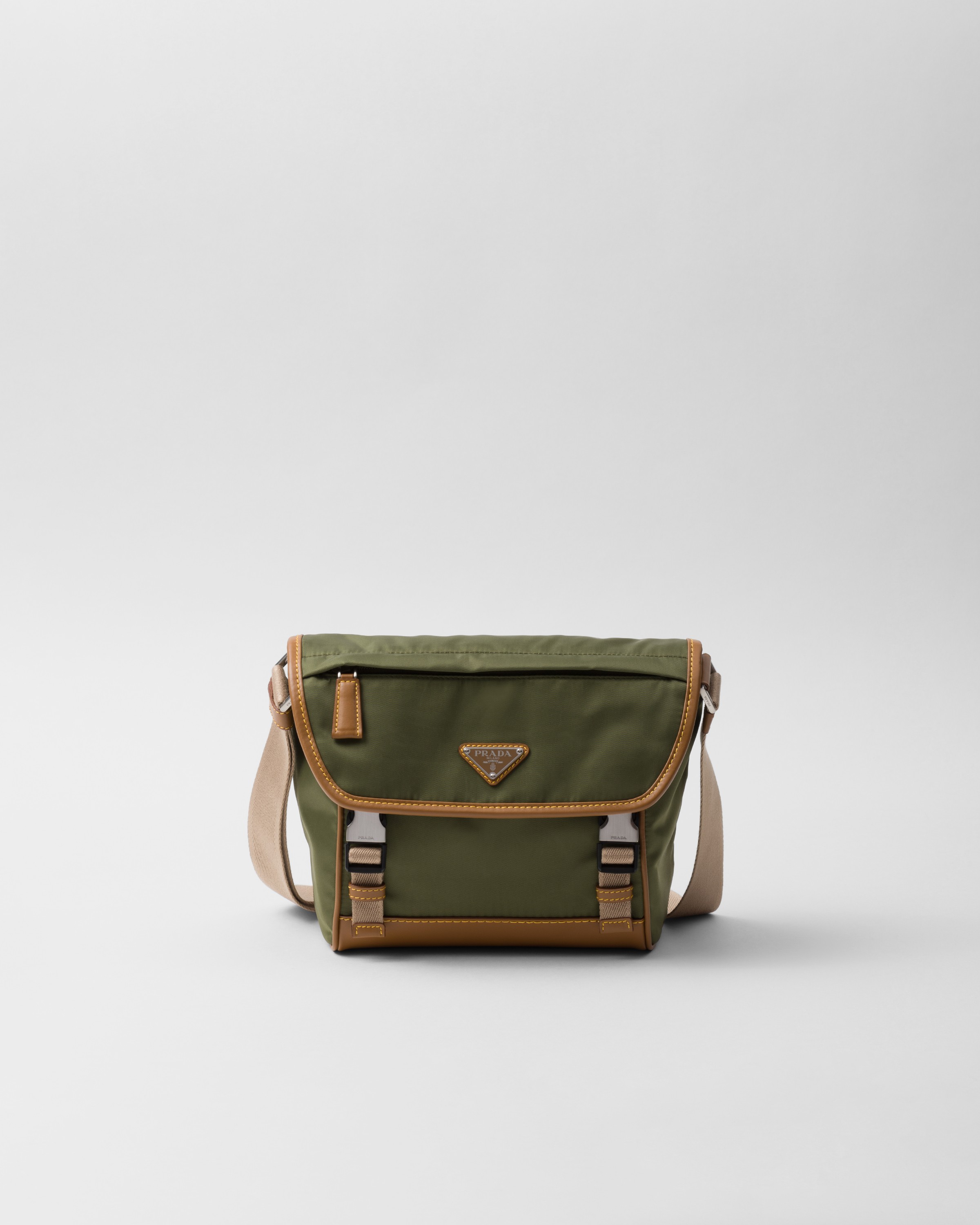 Military/Caramel Re-Nylon and leather shoulder bag | PRADA