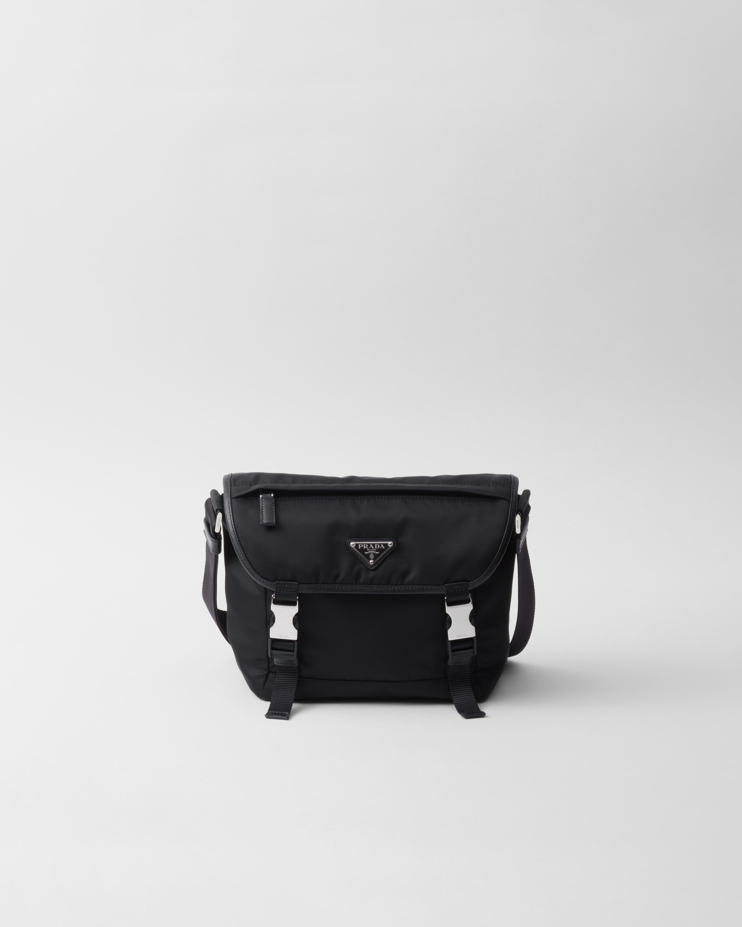 Prada Re-nylon And Saffiano Leather Shoulder Bag In F0002 Nero