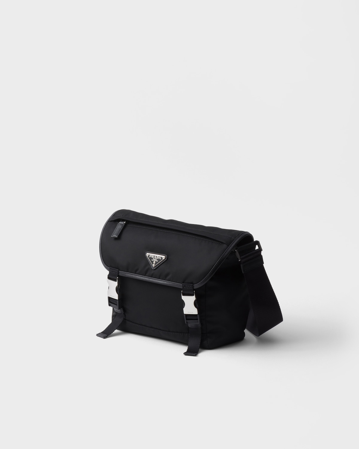 Black Re-Nylon and Saffiano Leather Shoulder Bag