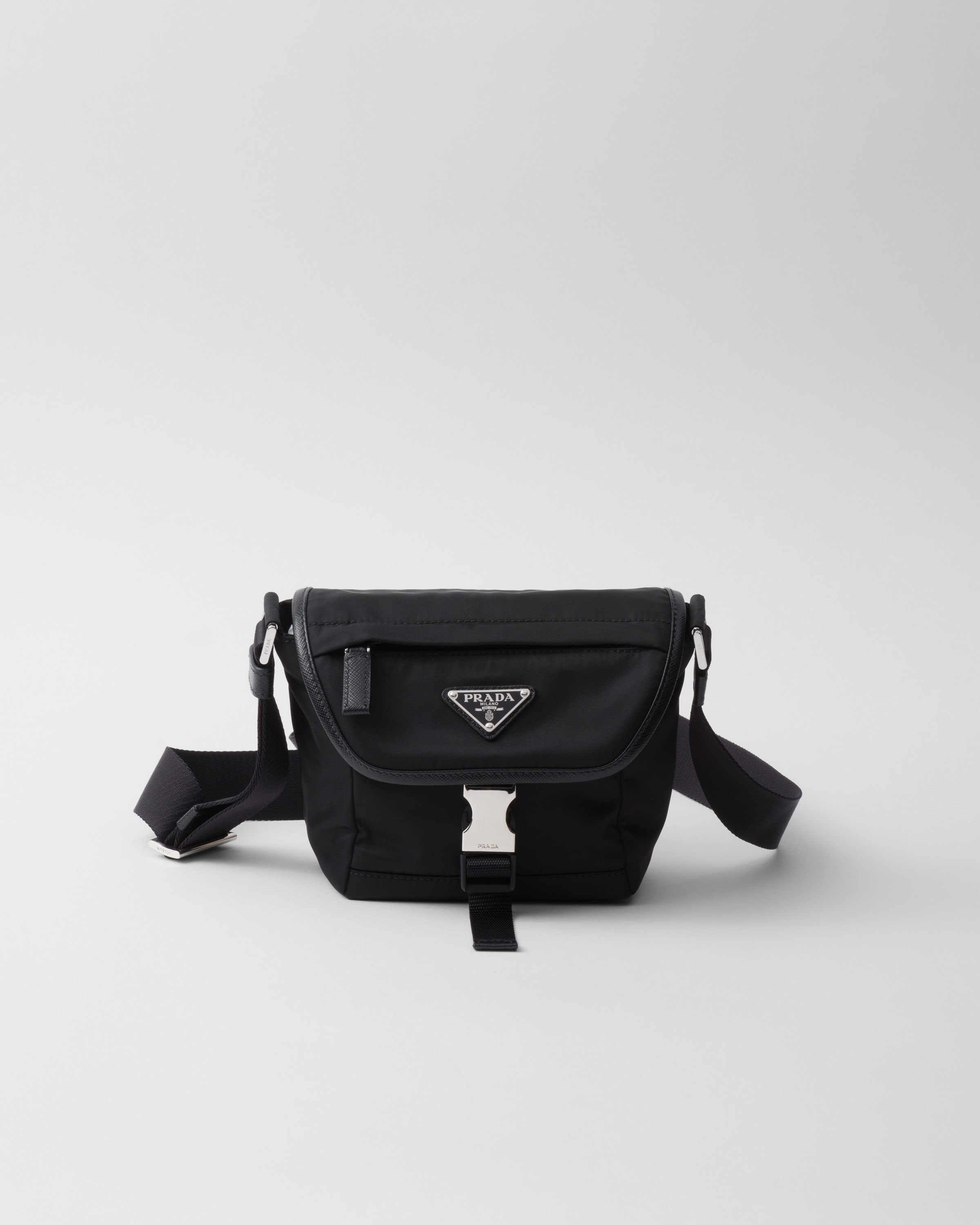 Prada Re-nylon And Saffiano Leather Shoulder Bag In Black