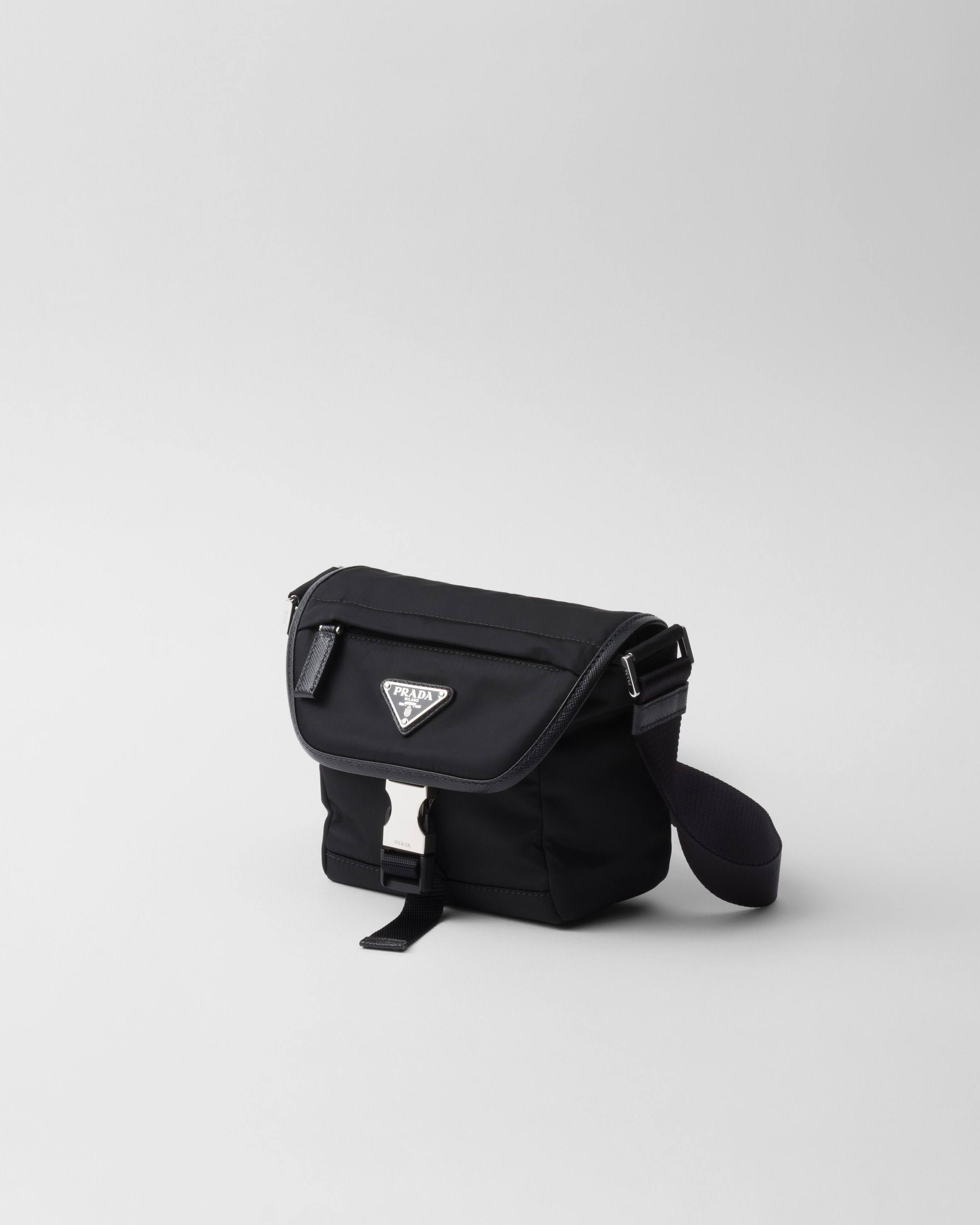 Shop Prada Re-nylon And Saffiano Leather Shoulder Bag In Black