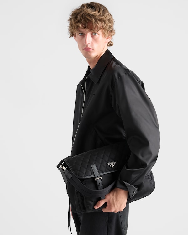 Quilted Re-Nylon and Saffiano leather shoulder bag - Black Quilted Re-Nylon and Saffiano leather shoulder bag - Black