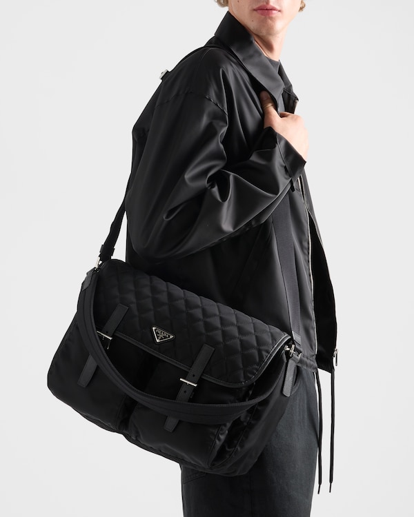 Quilted Re-Nylon and Saffiano leather shoulder bag - Black Quilted Re-Nylon and Saffiano leather shoulder bag - Black