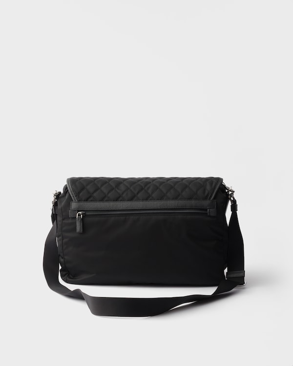 Quilted Re-Nylon and Saffiano leather shoulder bag - Black Quilted Re-Nylon and Saffiano leather shoulder bag - Black