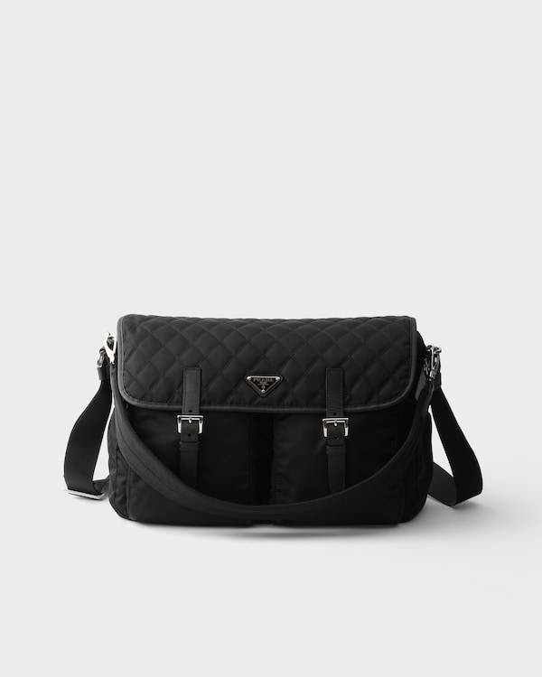 Quilted Re-Nylon and Saffiano leather shoulder bag - Black Quilted Re-Nylon and Saffiano leather shoulder bag - Black