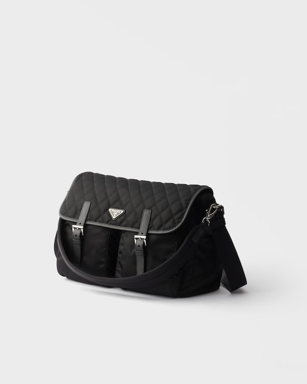 Quilted Re-Nylon and Saffiano leather shoulder bag - Black Quilted Re-Nylon and Saffiano leather shoulder bag - Black