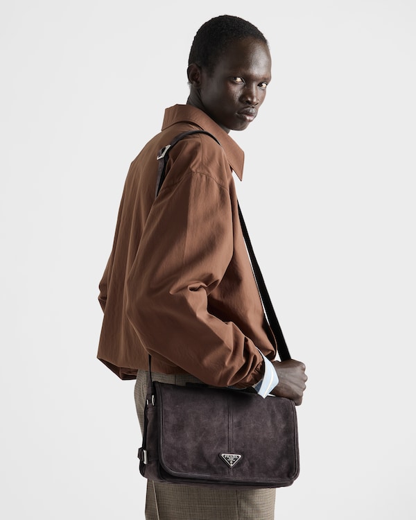 Borsa a tracolla in pelle scamosciata con pattina - Antracite Borsa a tracolla in pelle scamosciata con pattina - Antracite
