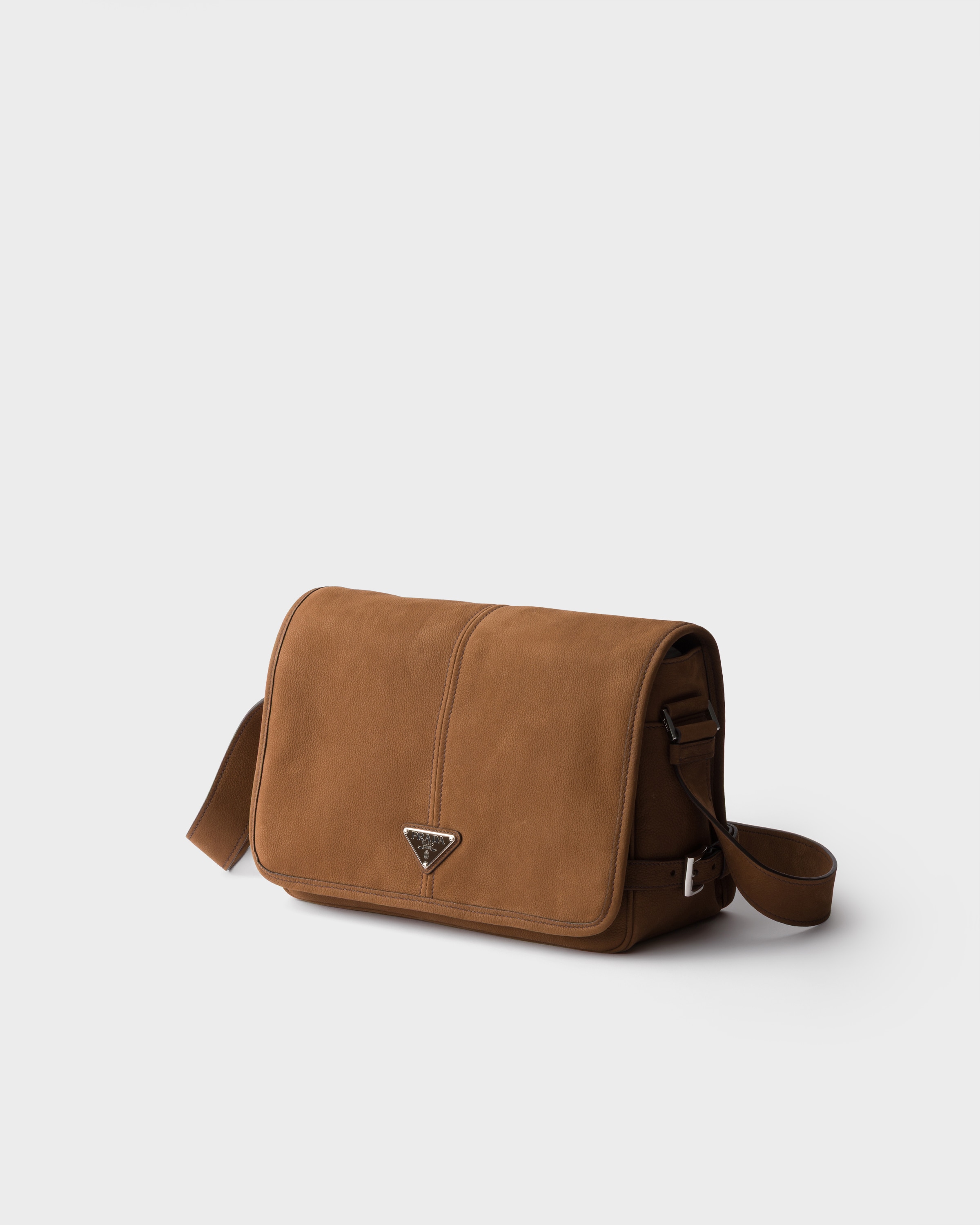 PRADAダークブラウン レザー フラップショルダーバッグ Cocoa Brown Nubuck leather shoulder bag | PRADA - United States
