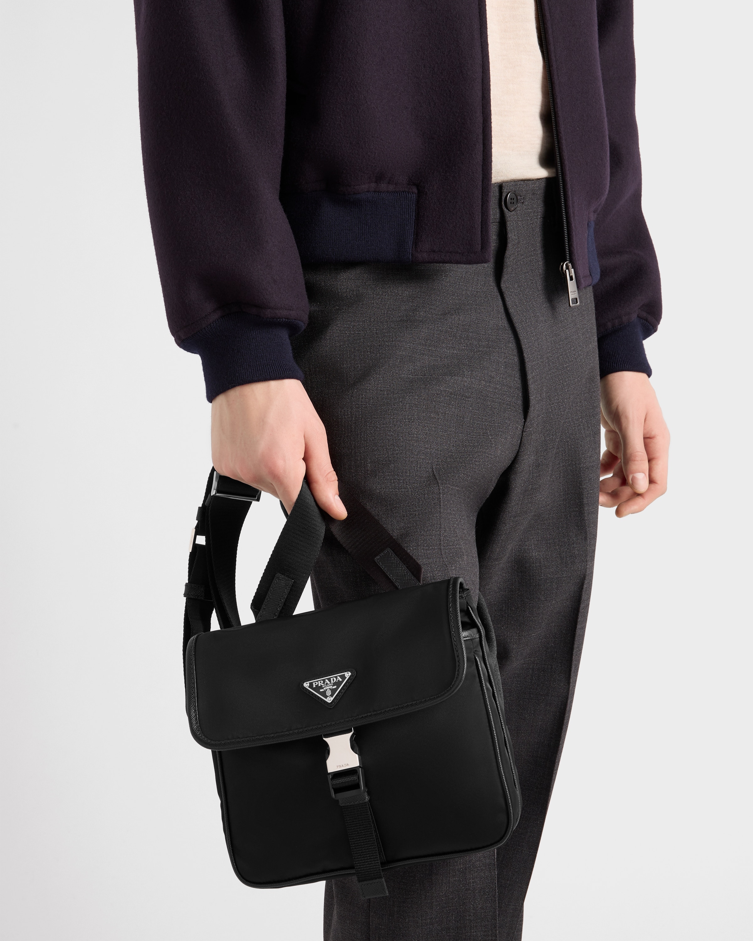 Black Re-Nylon and Saffiano leather shoulder bag | PRADA