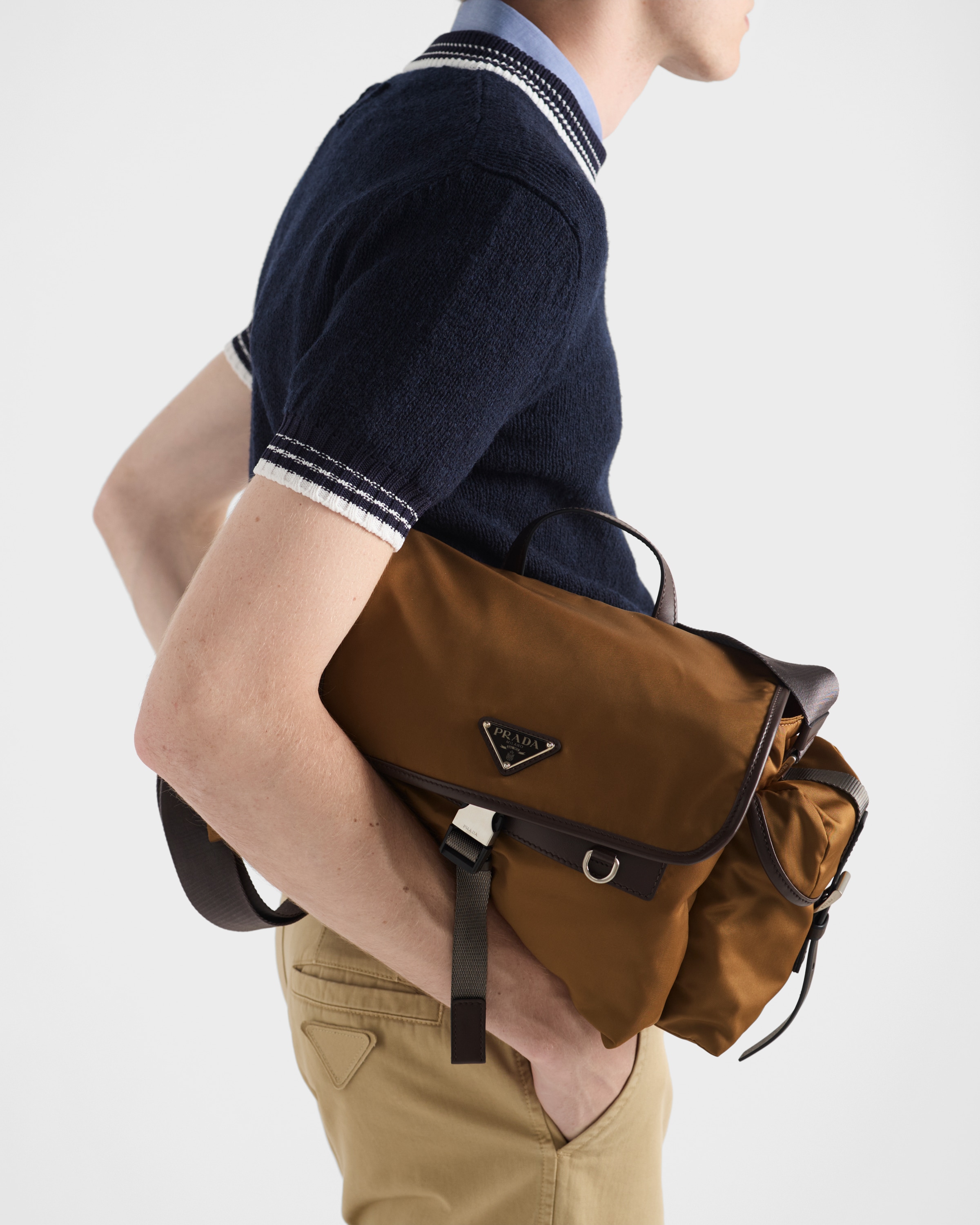 Re-Nylon and leather shoulder bag