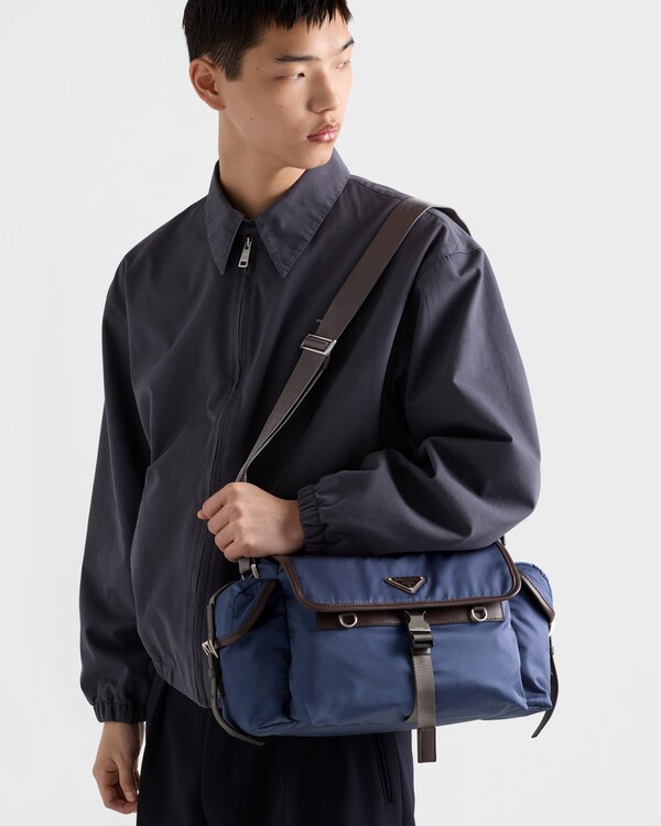 Re-Nylon and leather shoulder bag Re-Nylon and leather shoulder bag